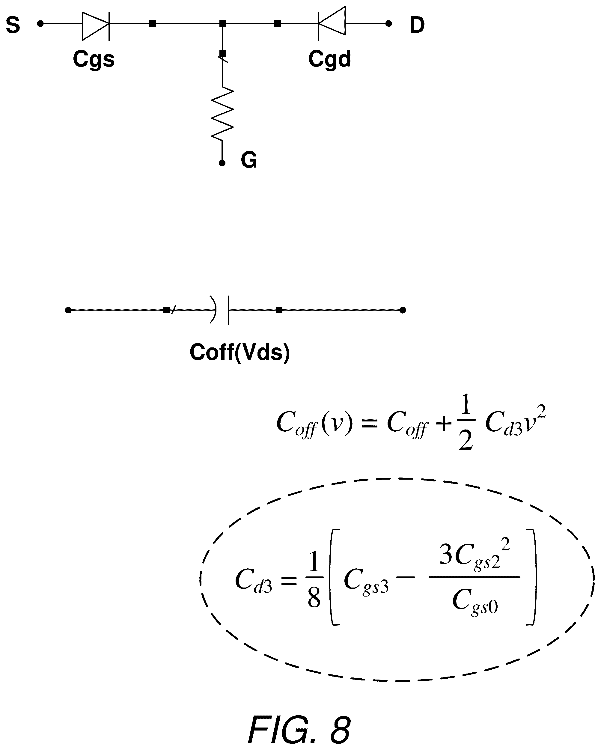 Patent US12562737 Figure 8 – Switch linearization with asymmetrical anti-series varactor pair