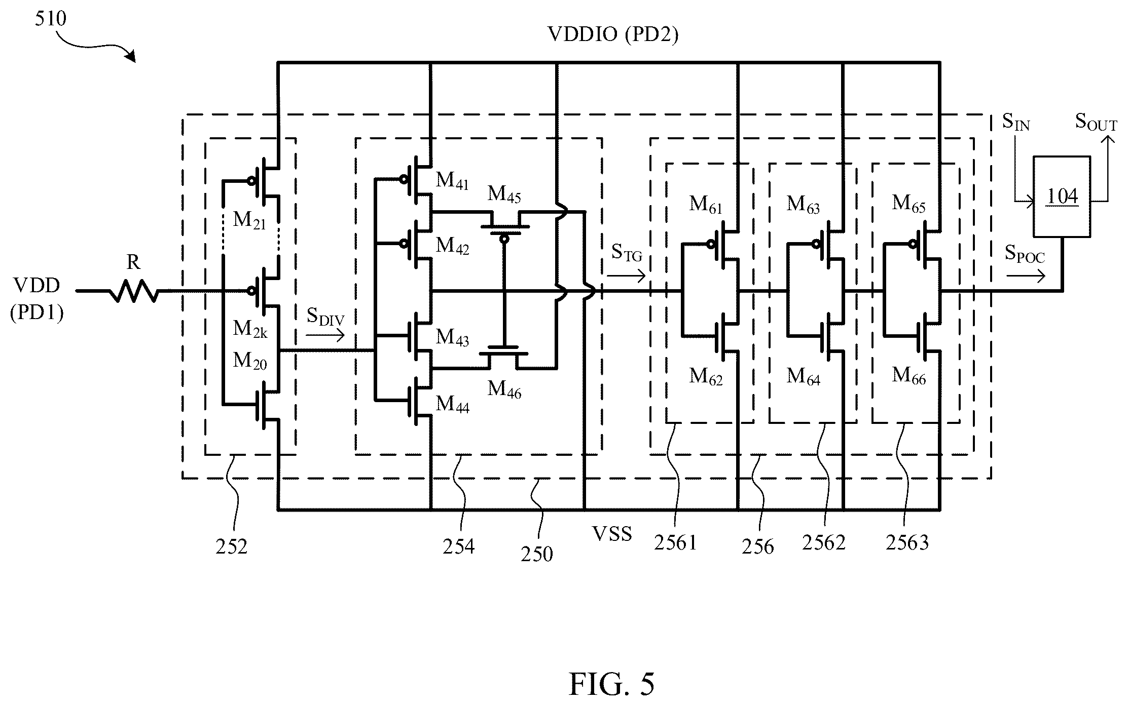 Patent US12562739 Figure 5 – Power-on control circuit and integrated circuit having multiple power domains
