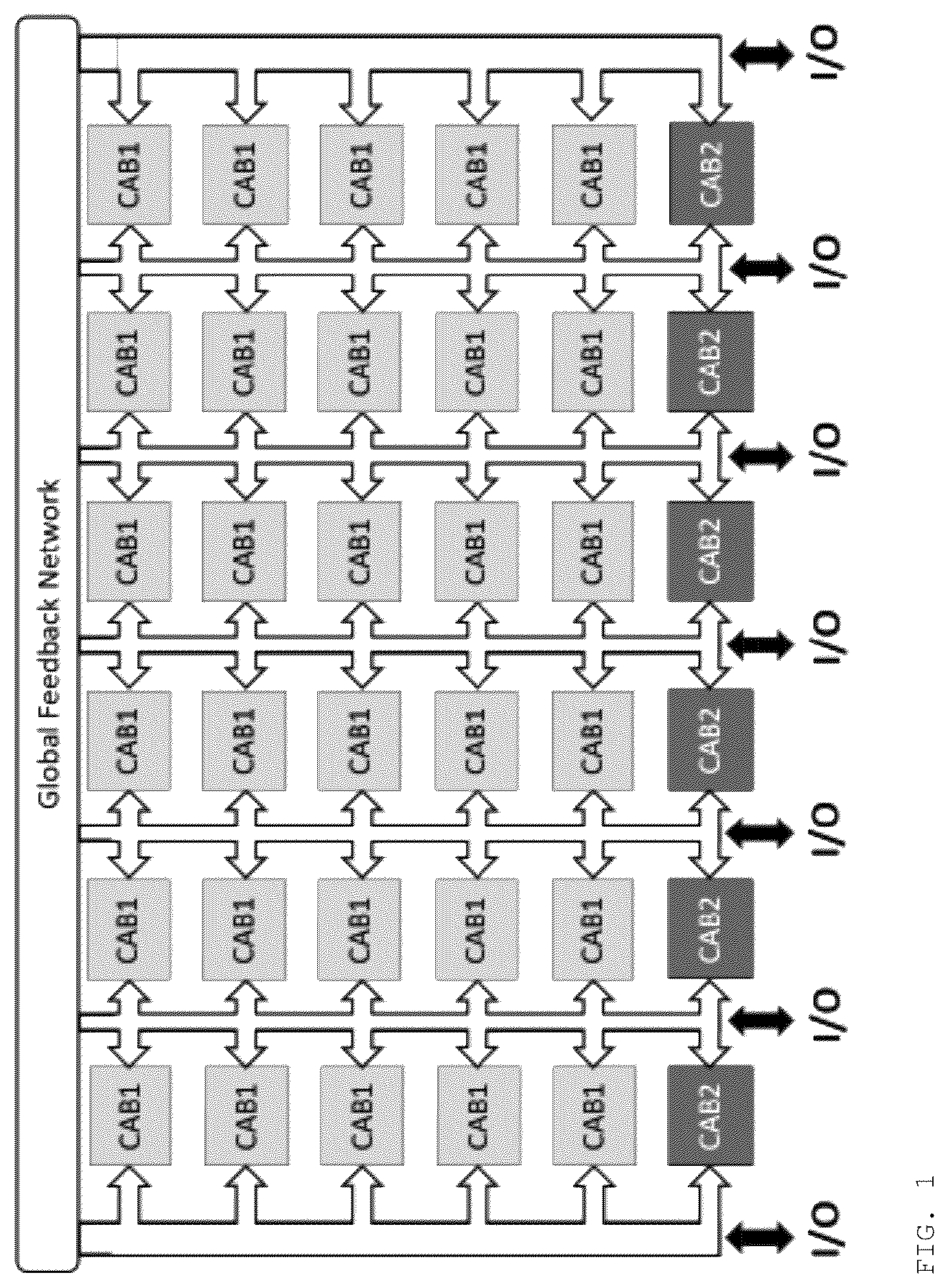 Patent US12562743 Figure 1 – Reconfigurable array for analog applications