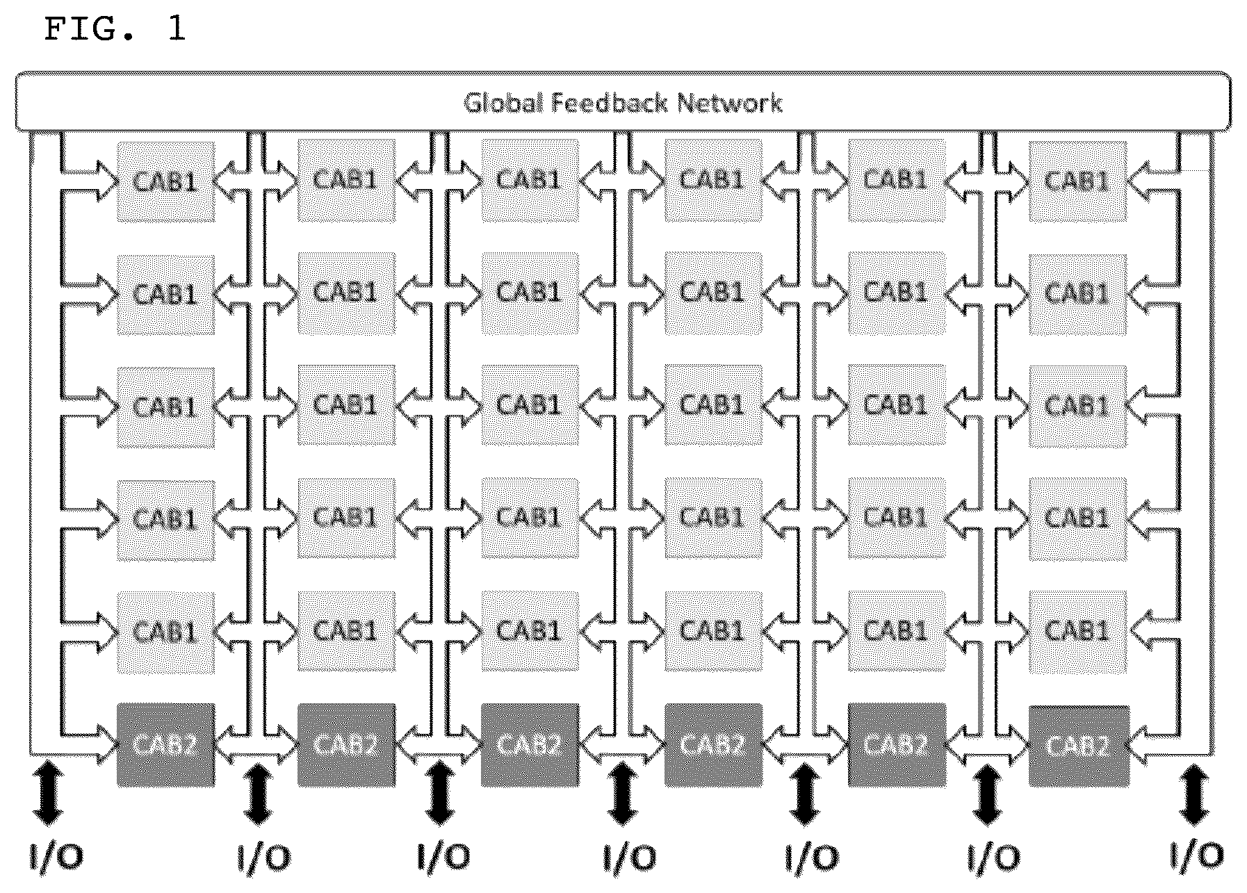 Patent US12562744 Figure 1 – Reconfigurable array for analog applications