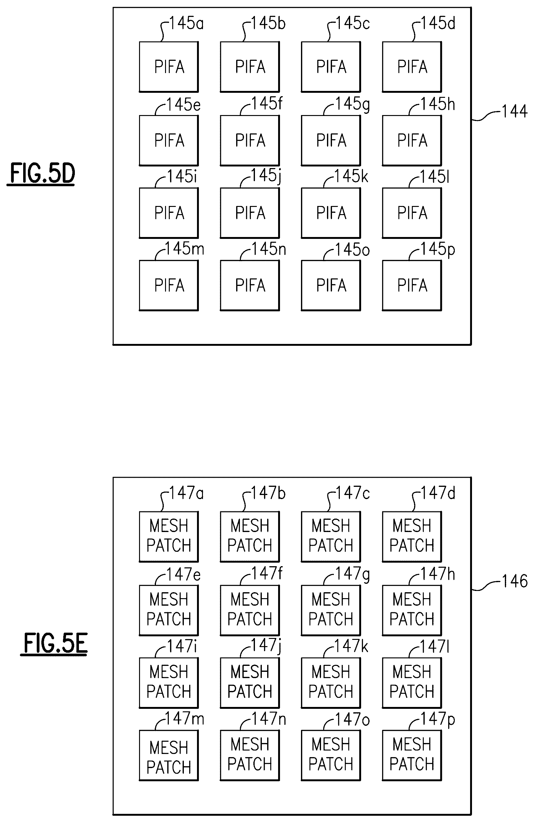 Patent US12562757 Figure 11 – Antenna systems with a frequency range two antenna array integrated into a frequency range one antenna