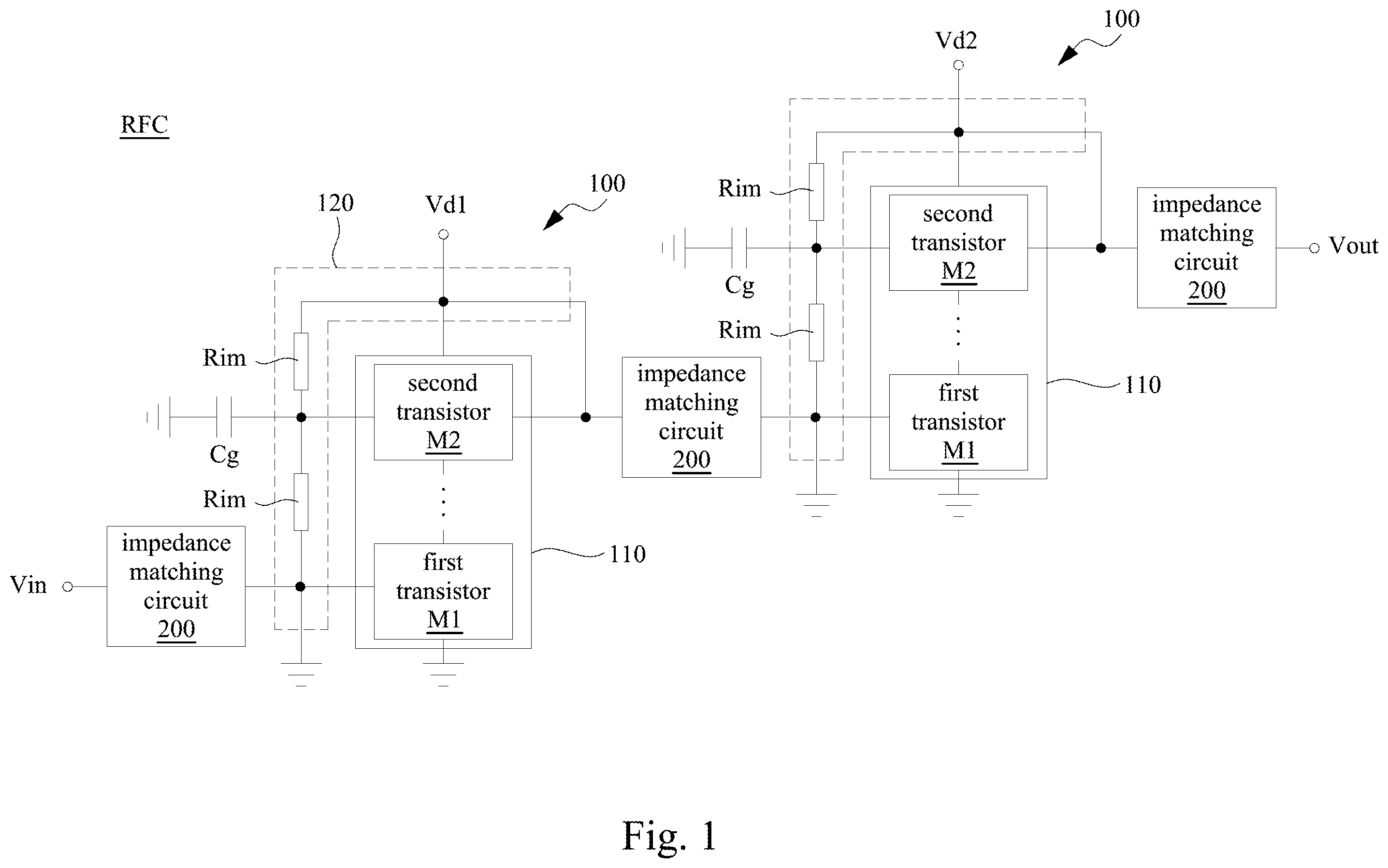 Patent US12562761 Figure 1 – Power amplifier and radio frequency front-end circuit