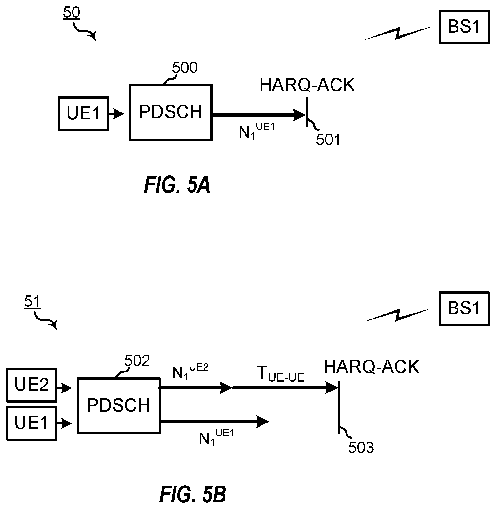 Patent US12562858 Figure 5 – Downlink and uplink processing for a cooperative user equipment