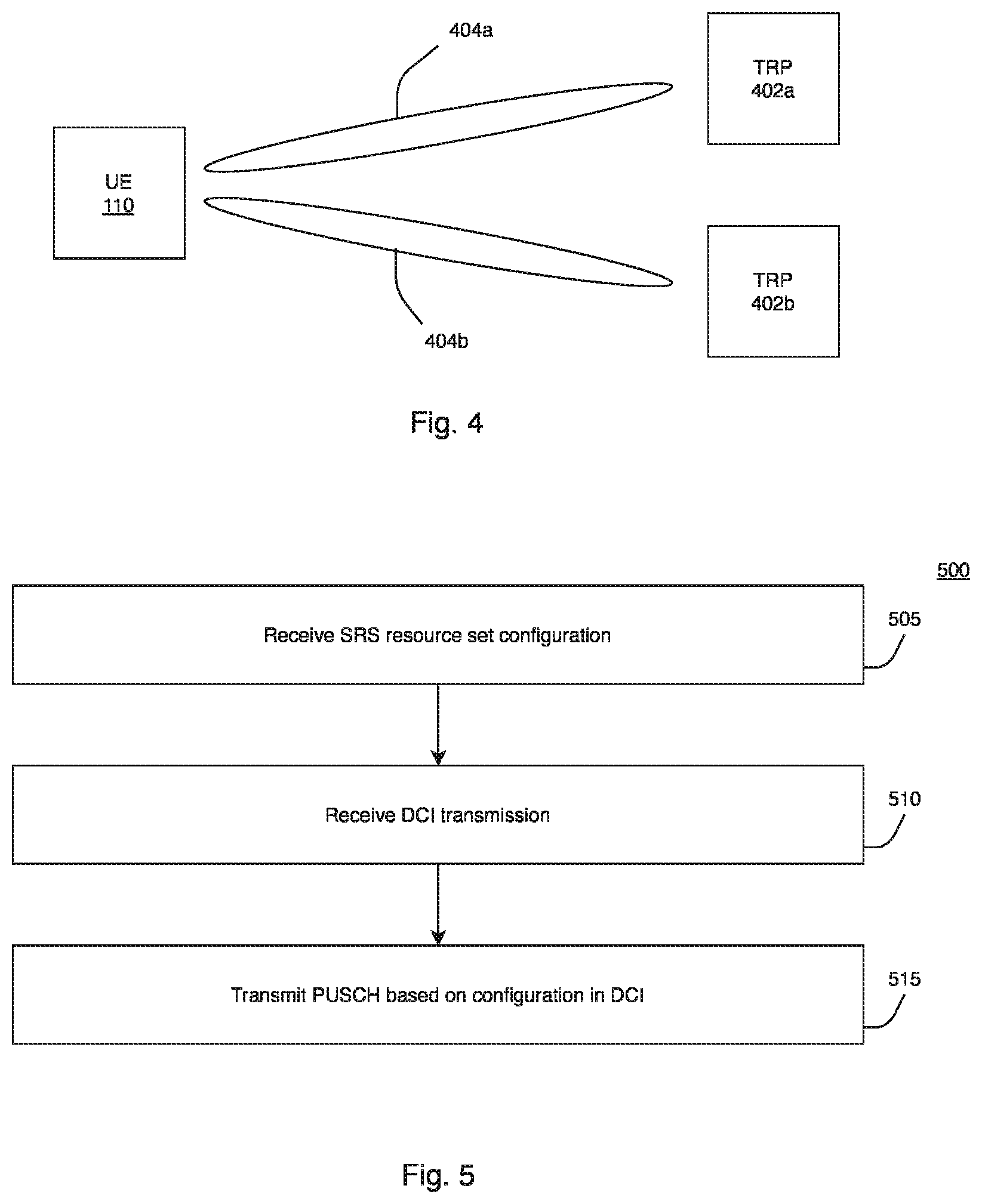Patent US12562863 Figure 4 – TRP-specific PUSCH transmissions for multi-TRP operation
