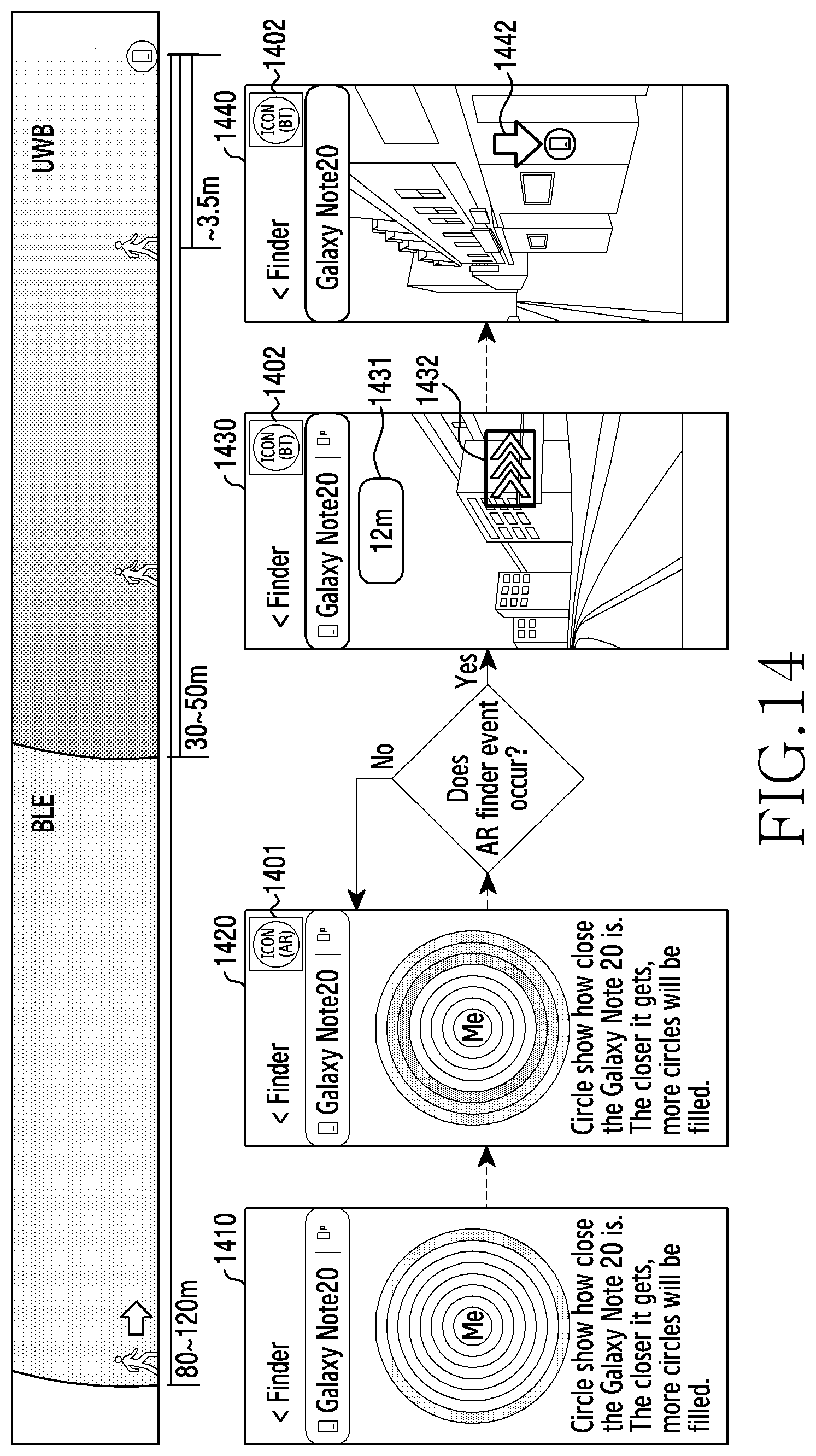 Patent US12562880 Figure 14 – Method and apparatus for finding lost device using UWB and AR apparatus