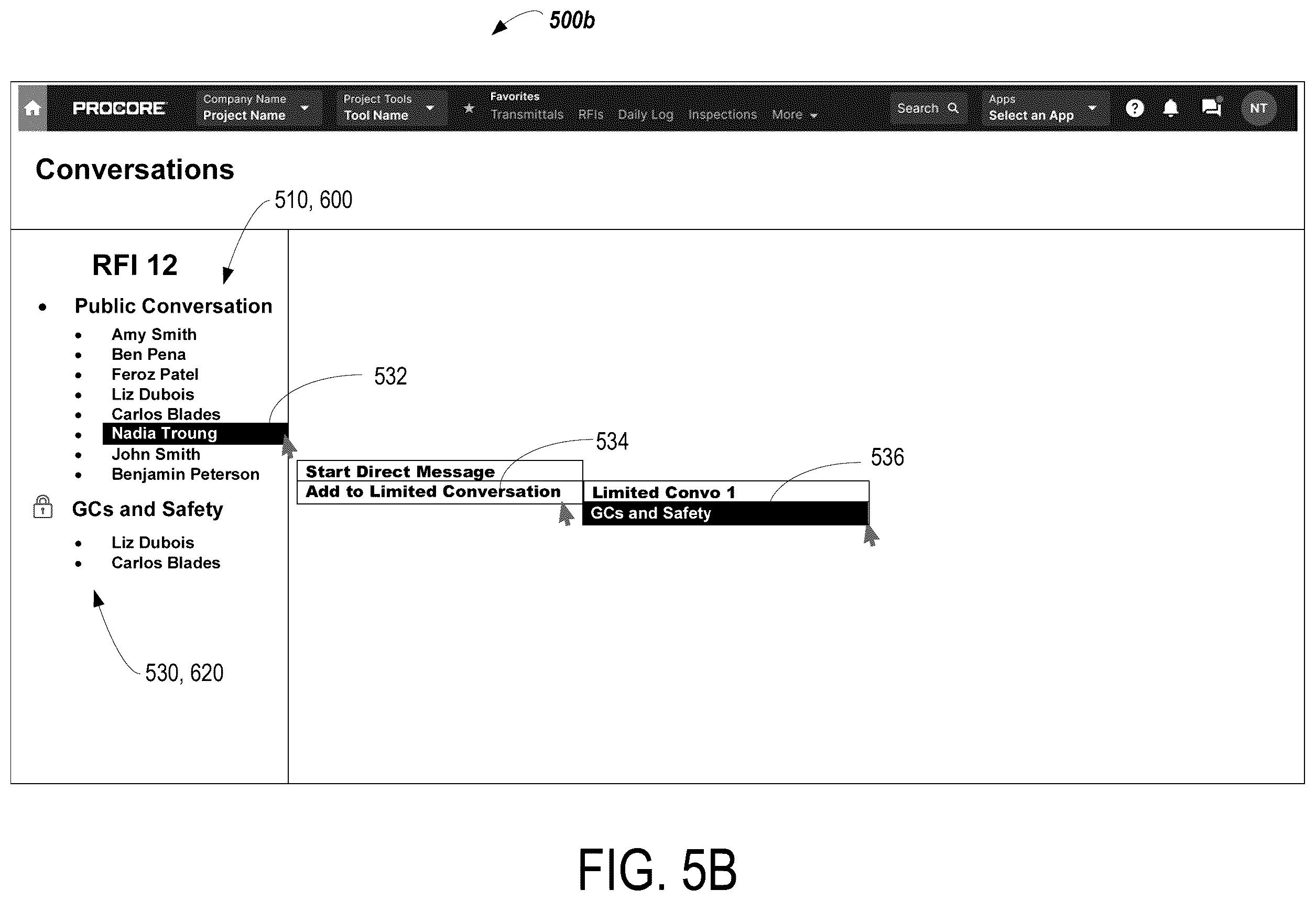 Patent US12562933 Figure 5 – Limited communications threads associated with construction based data objects