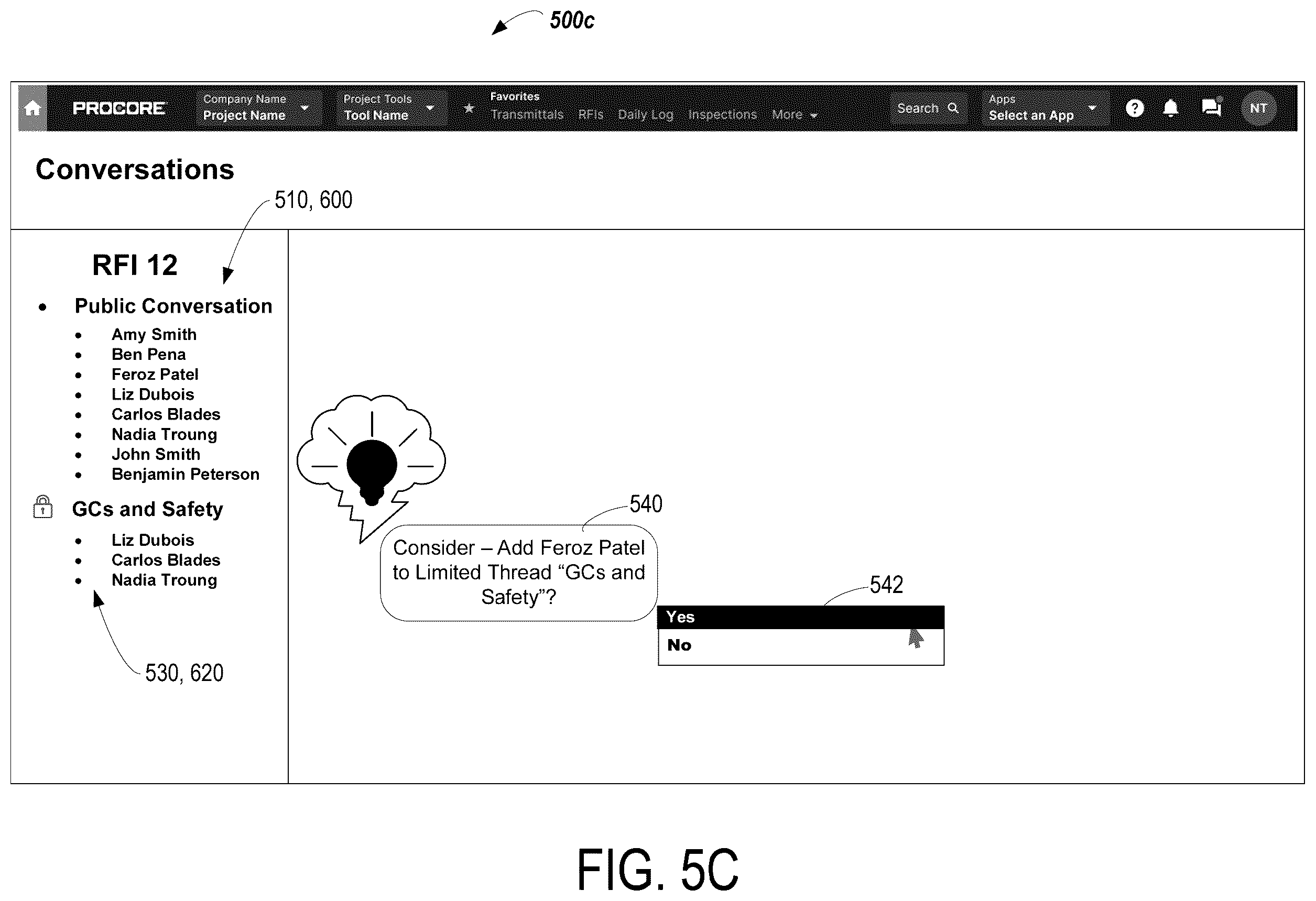 Patent US12562933 Figure 6 – Limited communications threads associated with construction based data objects