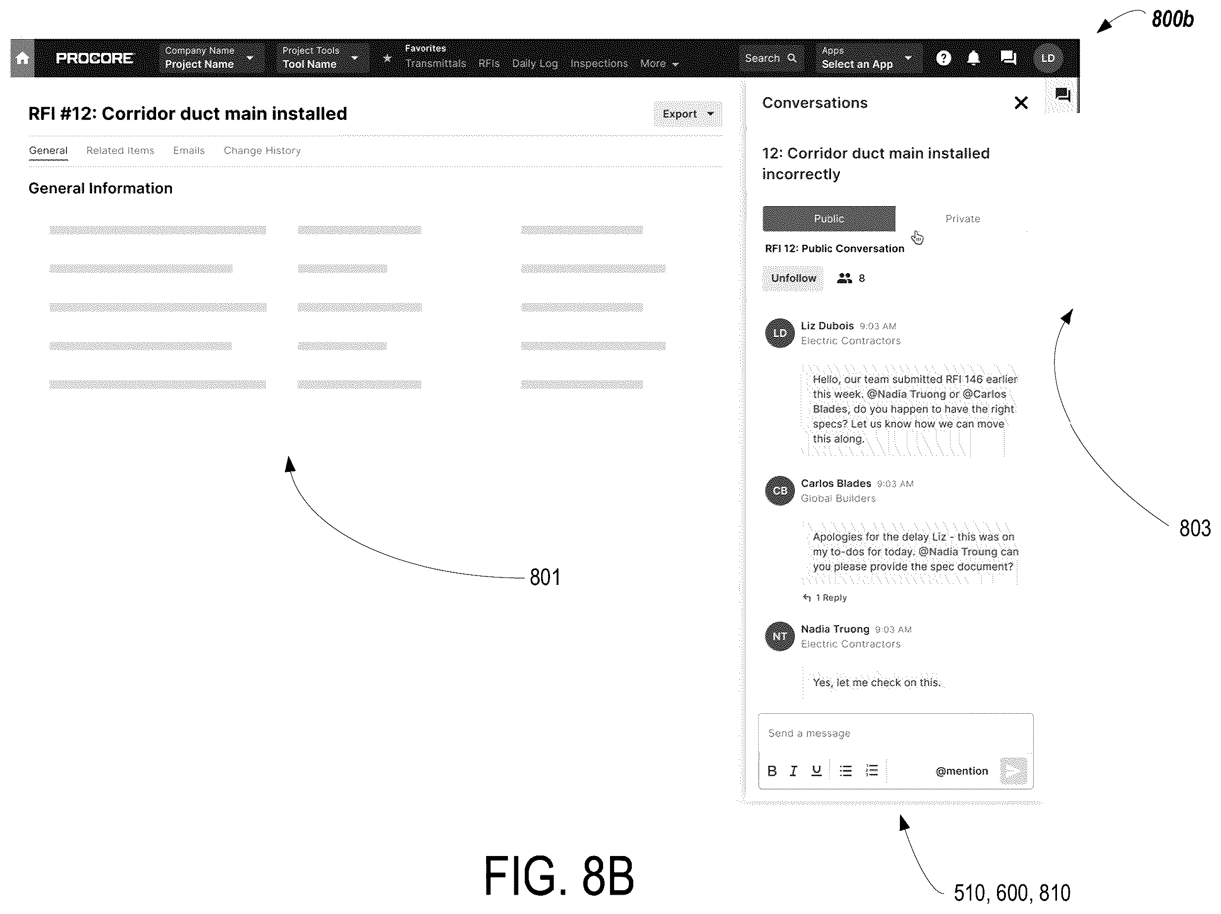 Patent US12562933 Figure 10 – Limited communications threads associated with construction based data objects