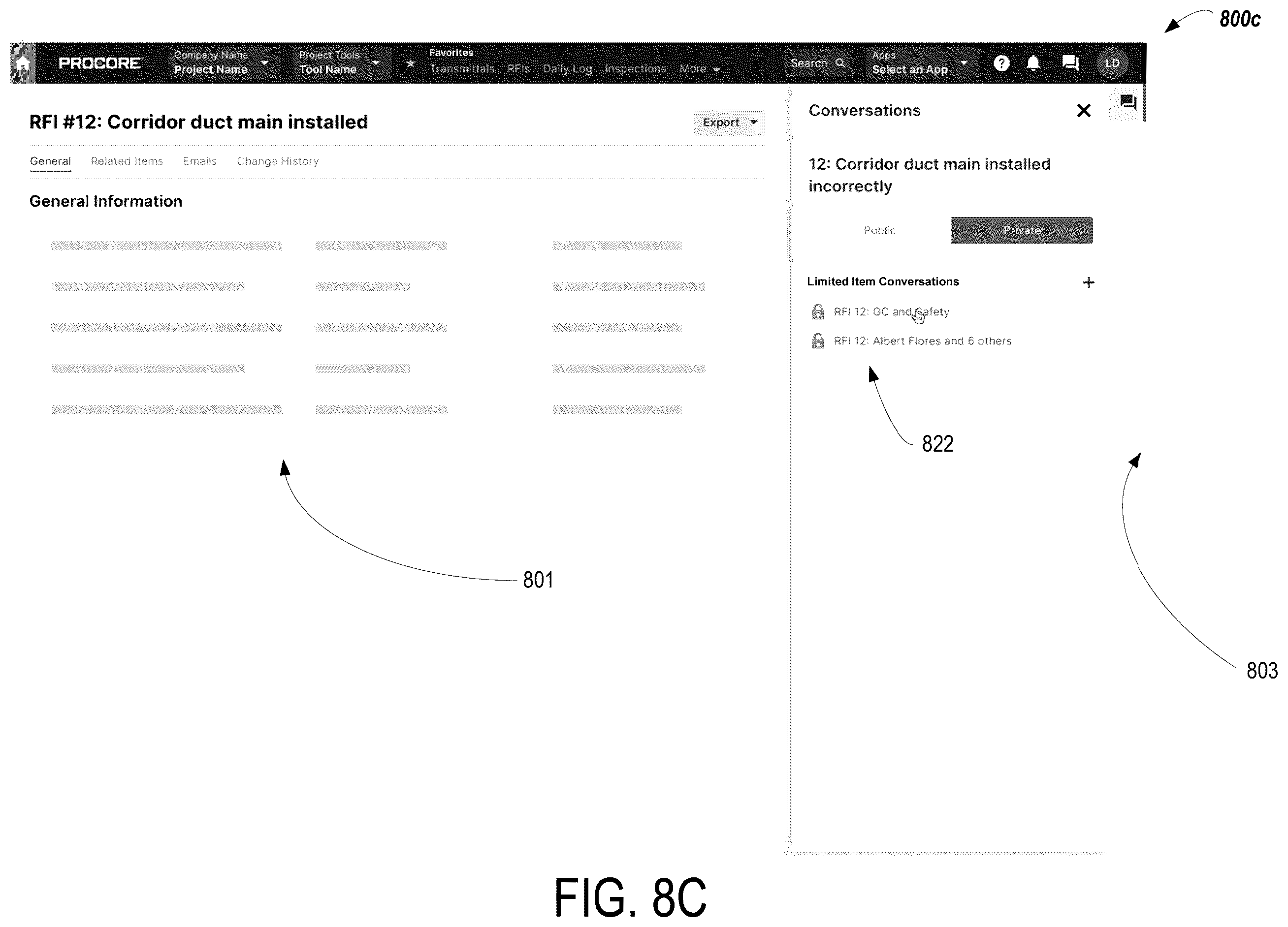 Patent US12562933 Figure 11 – Limited communications threads associated with construction based data objects