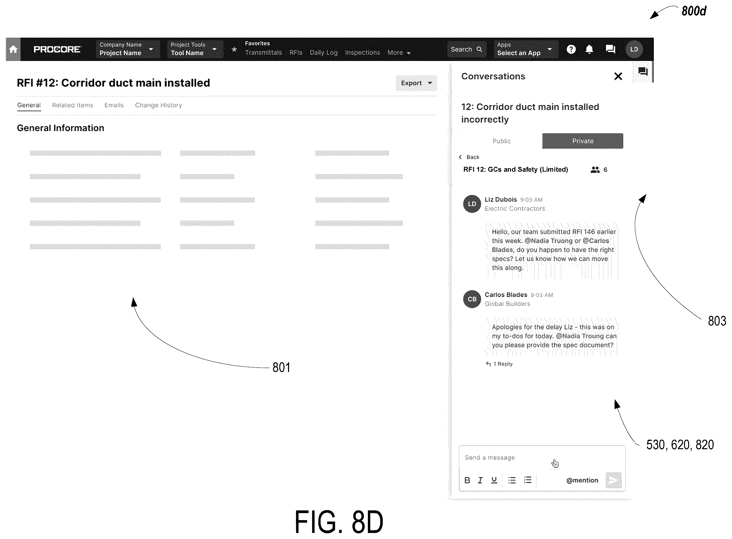 Patent US12562933 Figure 12 – Limited communications threads associated with construction based data objects