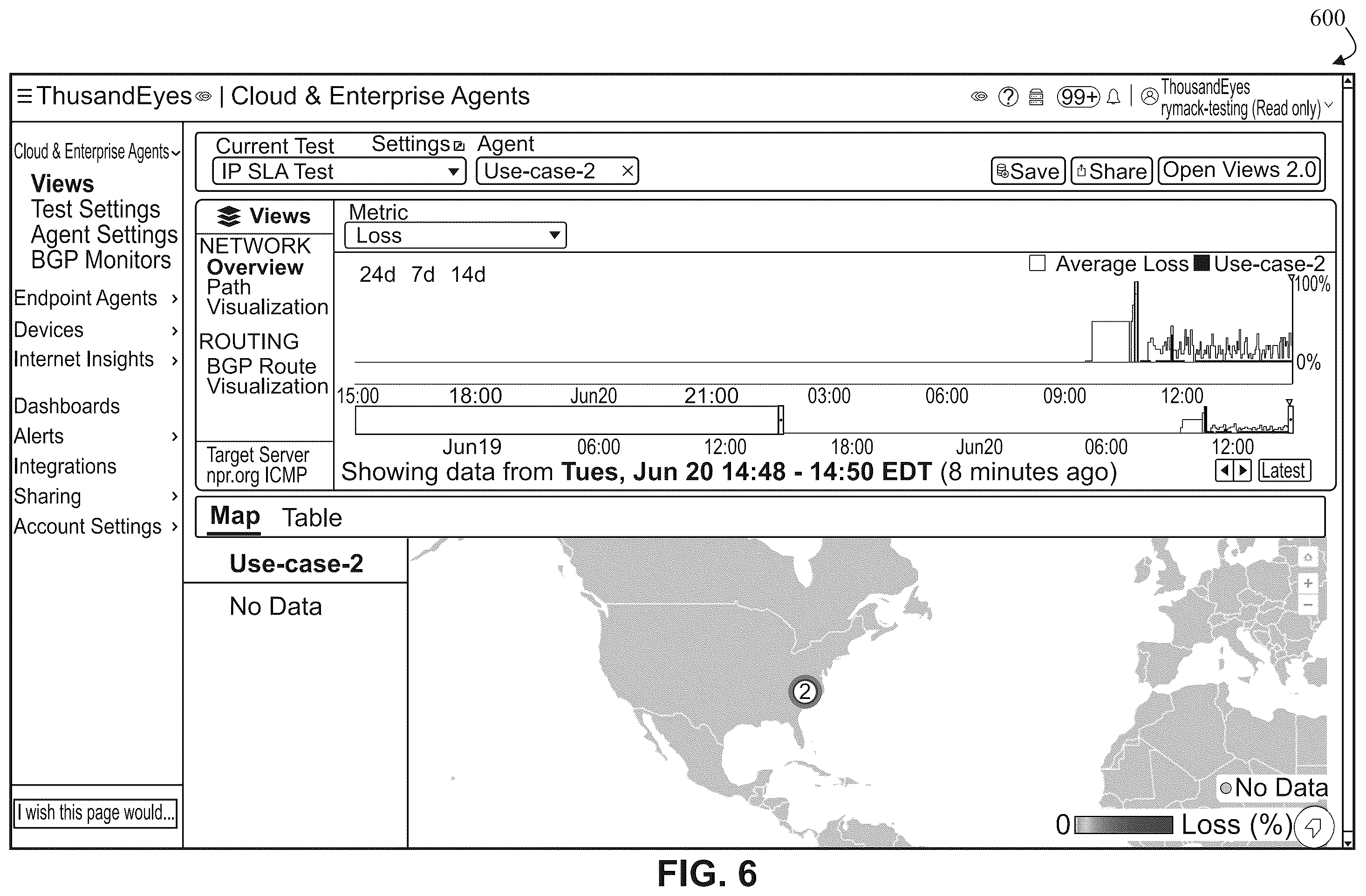 Patent US12562955 Figure 6 – Integrated active network performance monitoring across vantage points