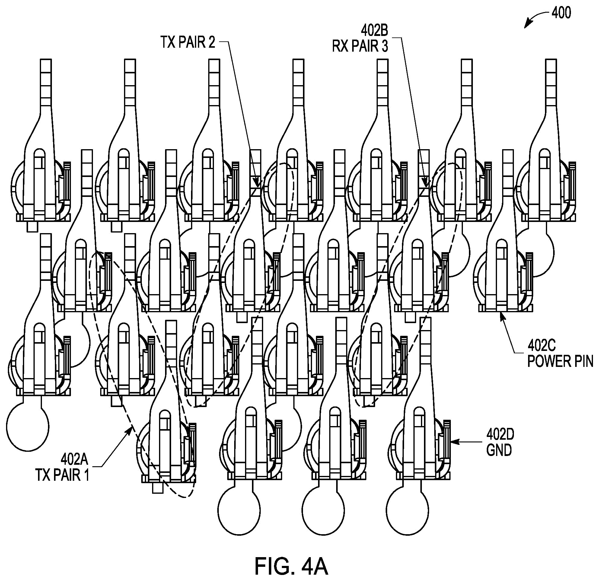 Patent US12563686 Figure 6 – LGA socket pins for improved differential signaling performance