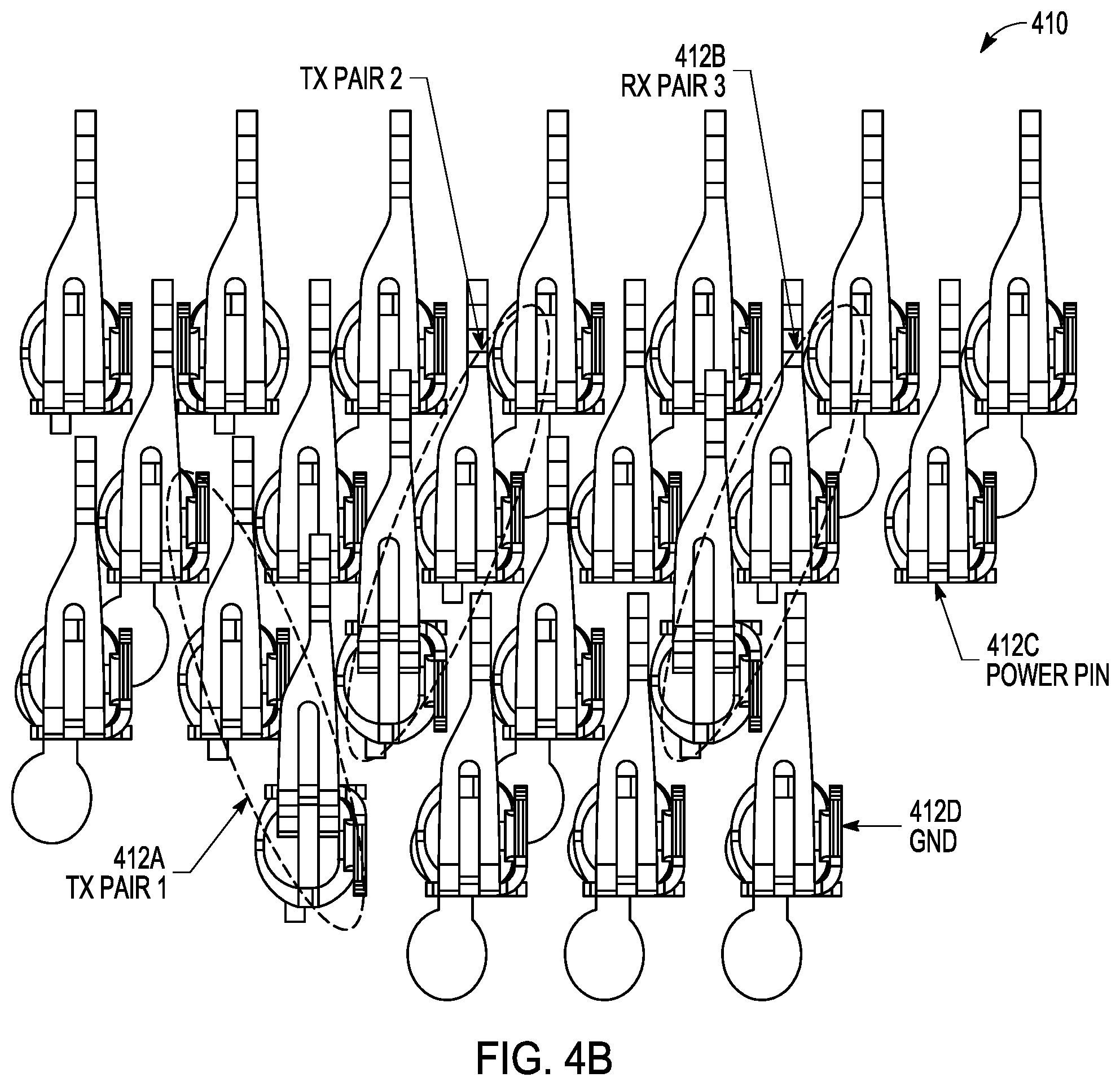 Patent US12563686 Figure 7 – LGA socket pins for improved differential signaling performance