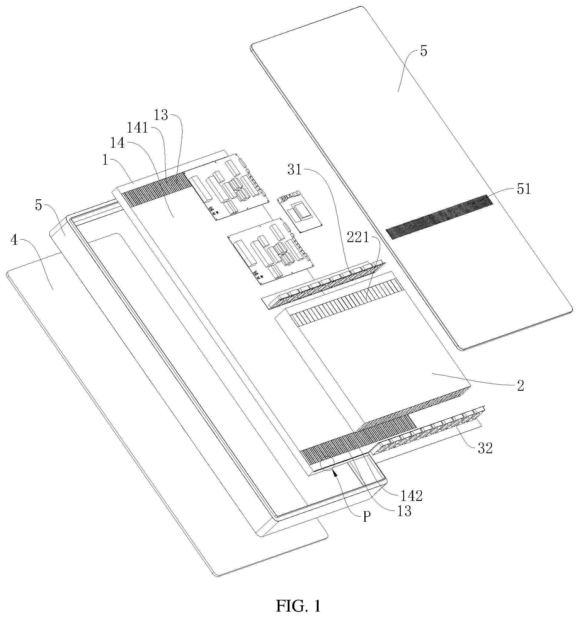 Patent US12563708 Figure 1 – Display cooled by internal and external airflows circulation