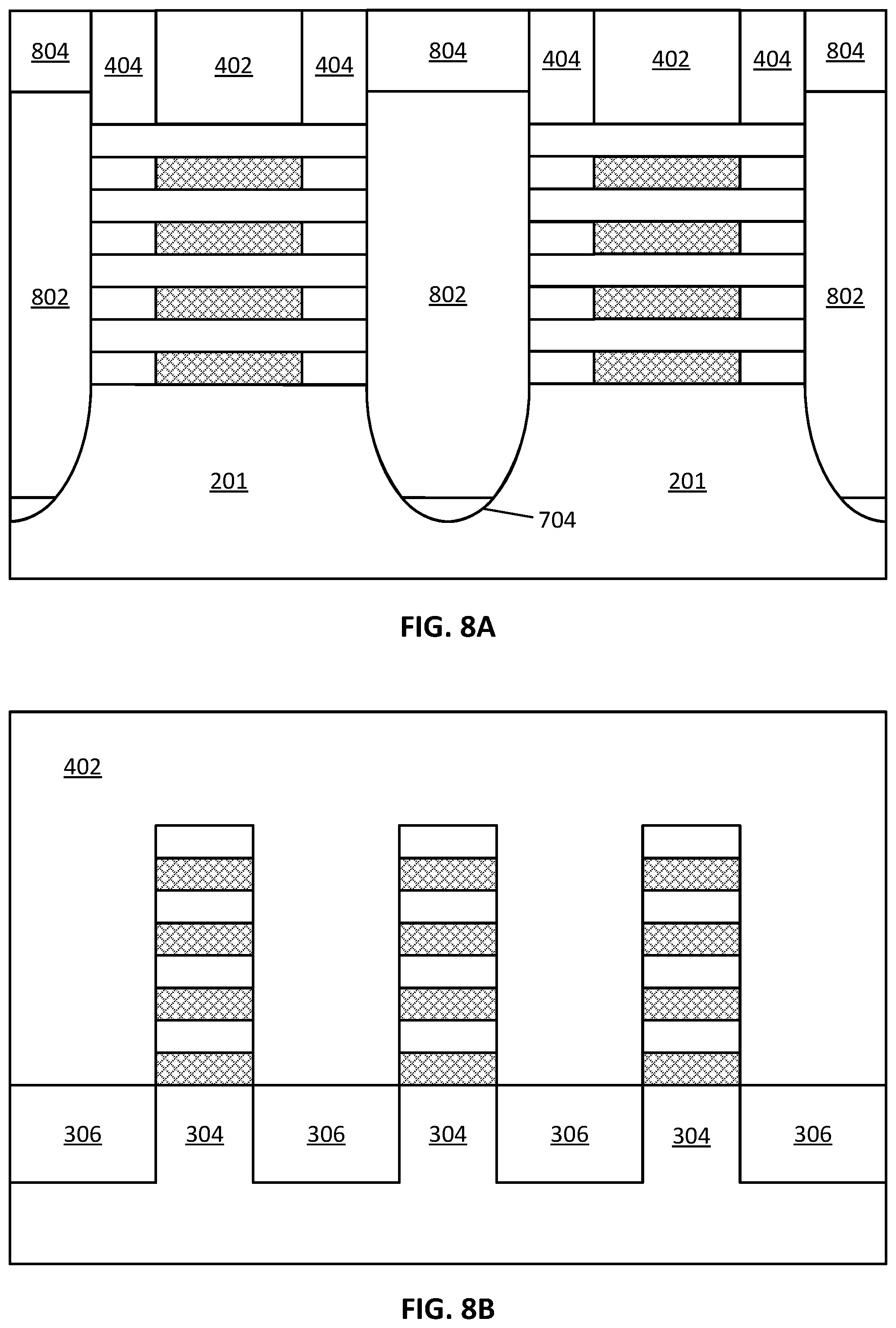 Patent US12563810 Figure 8 – Selective backside recessing of source and drain regions
