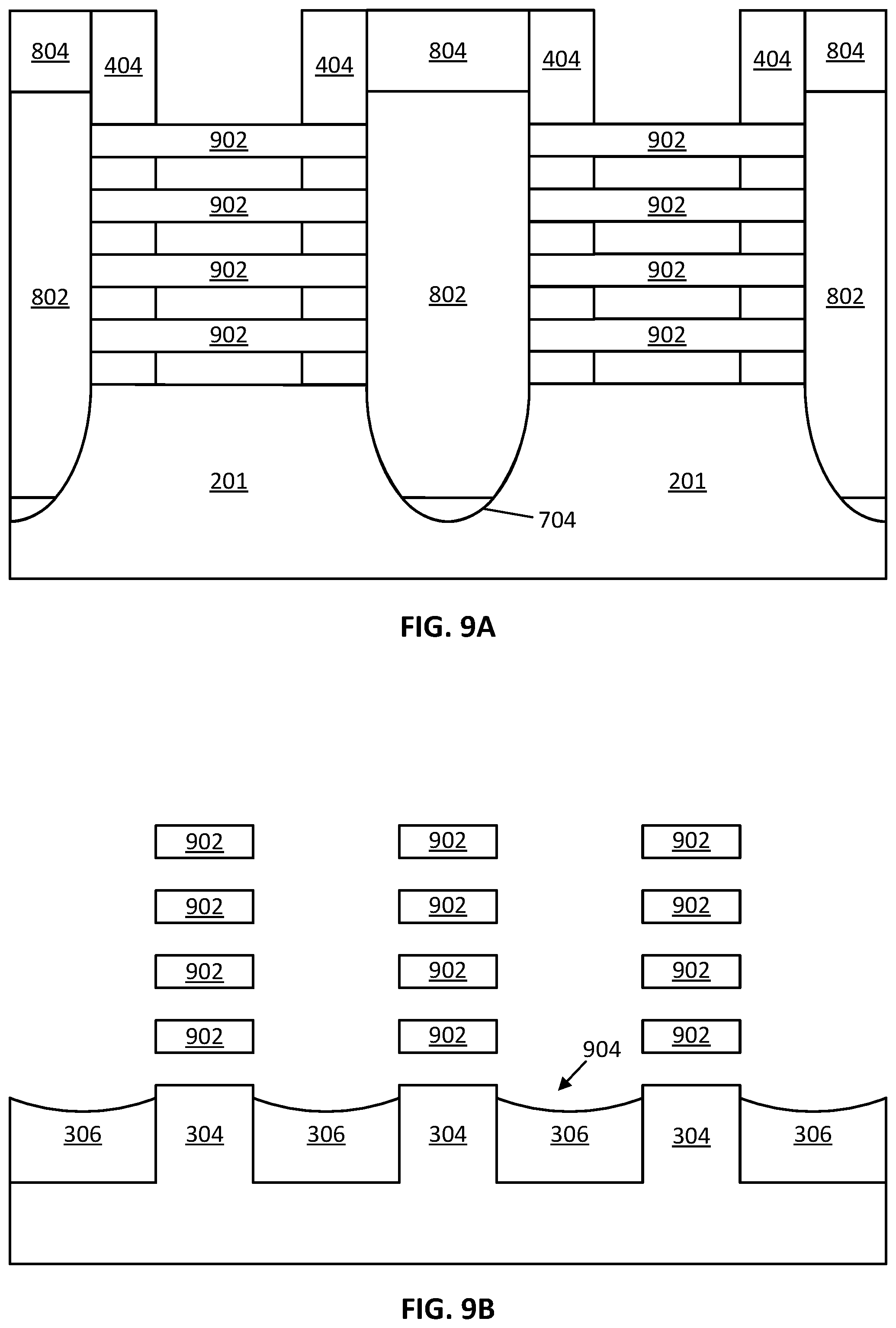 Patent US12563810 Figure 9 – Selective backside recessing of source and drain regions