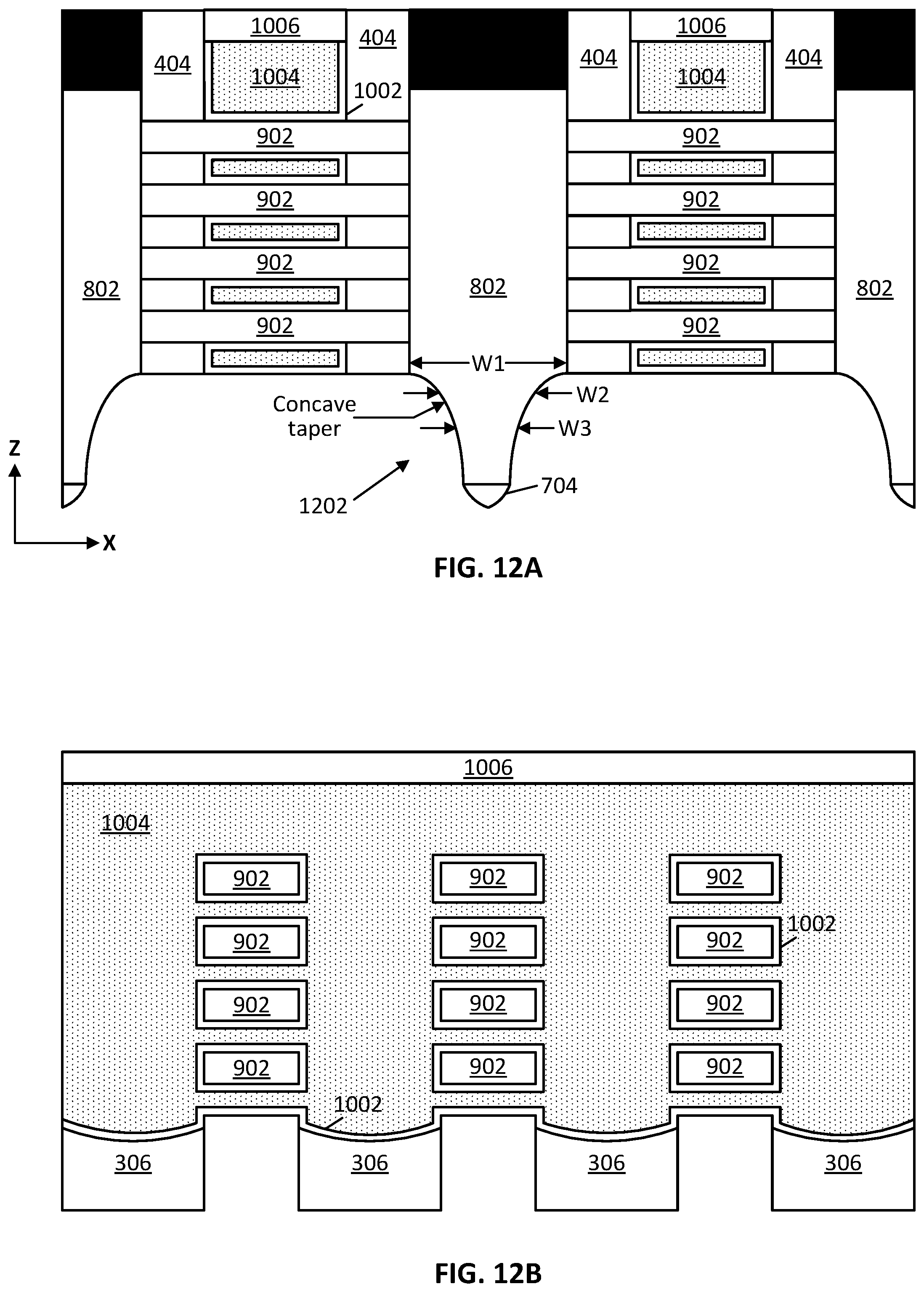 Patent US12563810 Figure 12 – Selective backside recessing of source and drain regions