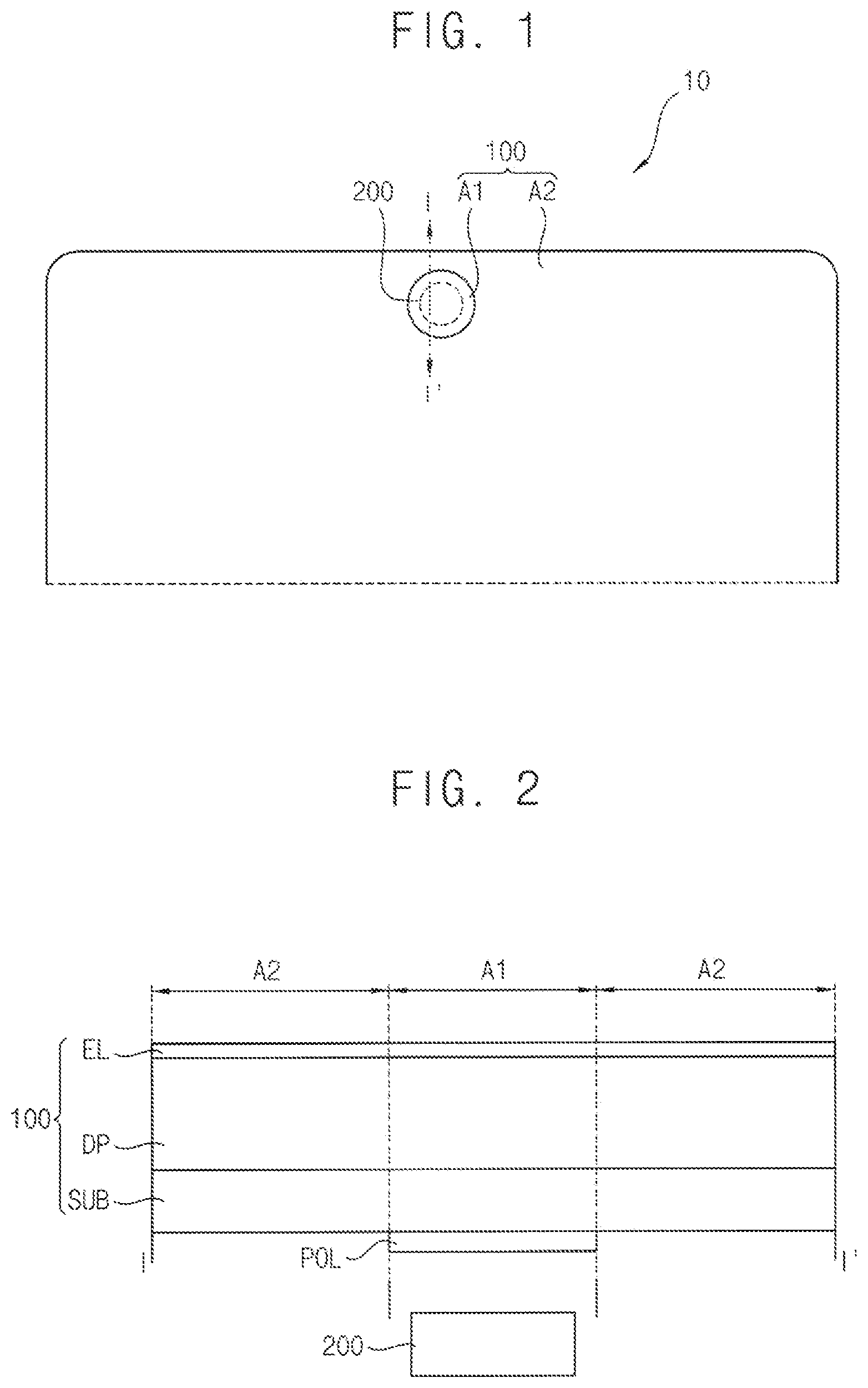 Patent US12563952 Figure 1 – Display device with aligned openings in a polarizing film and conductive layers and method of manufacturing the same