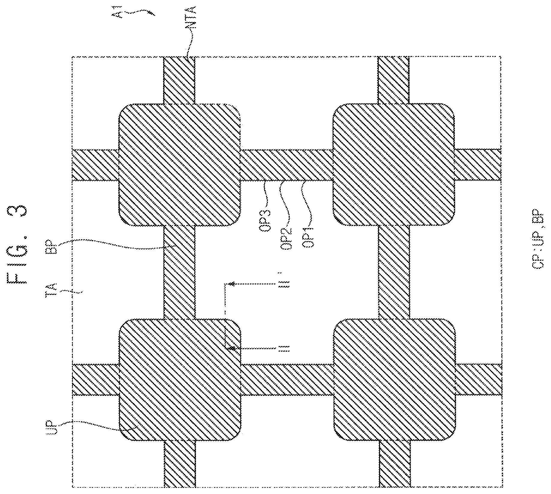 Patent US12563952 Figure 2 – Display device with aligned openings in a polarizing film and conductive layers and method of manufacturing the same