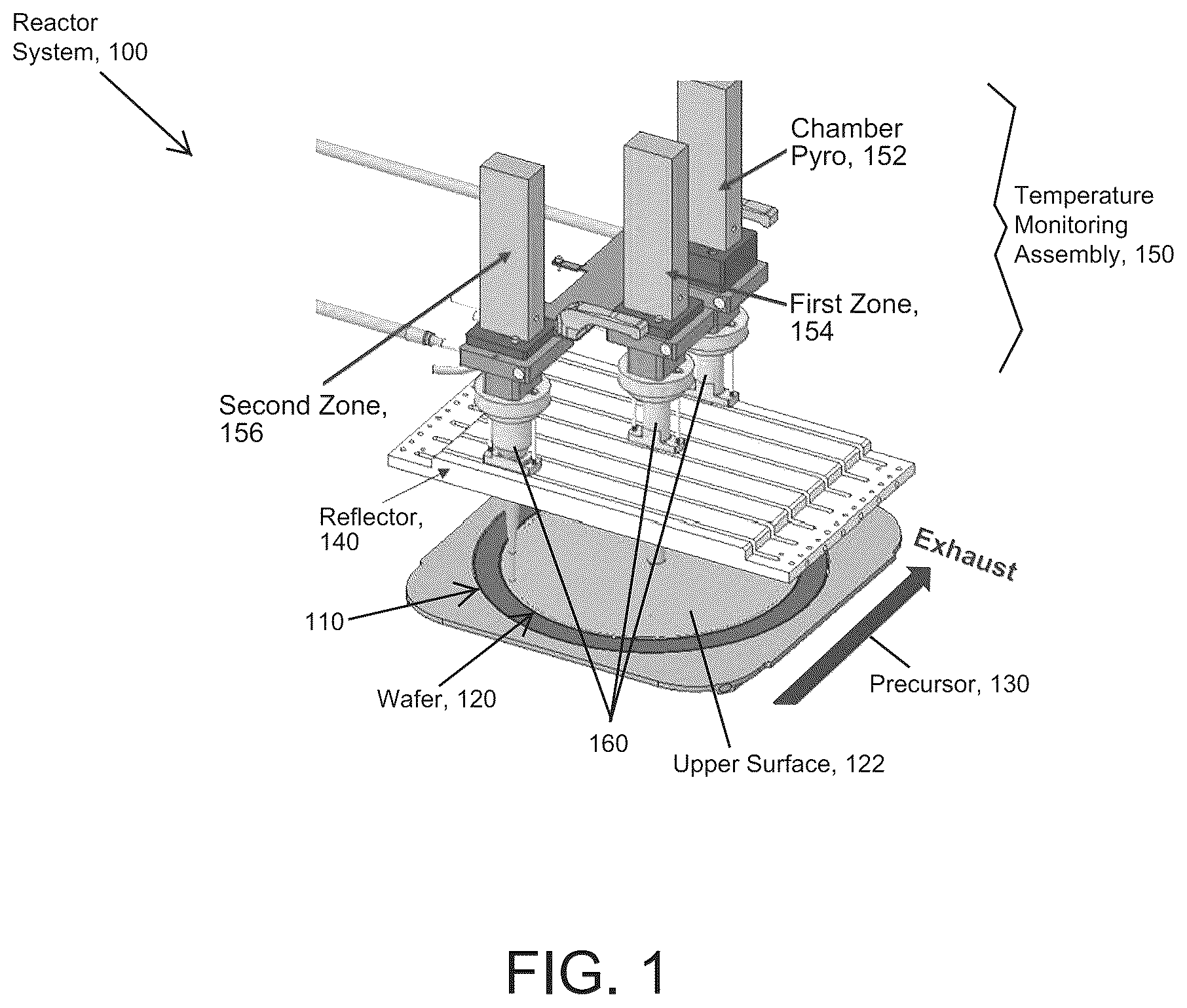 Patent US12564001 Figure 1 – Dual pyrometer systems for substrate temperature control during film deposition