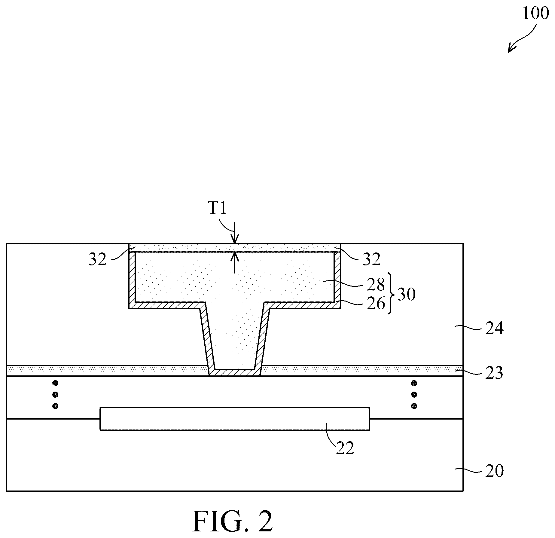Patent US12564025 Figure 2 – Interconnect with redeposited metal capping and method forming same