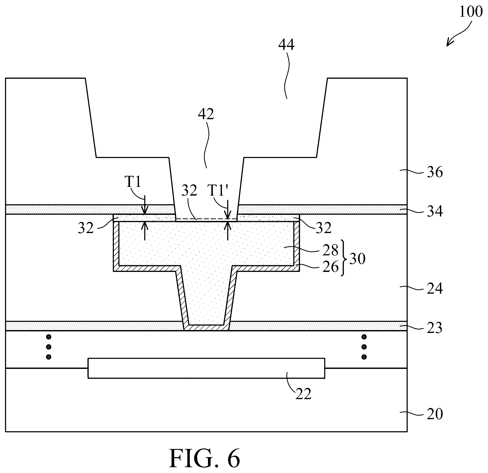 Patent US12564025 Figure 6 – Interconnect with redeposited metal capping and method forming same
