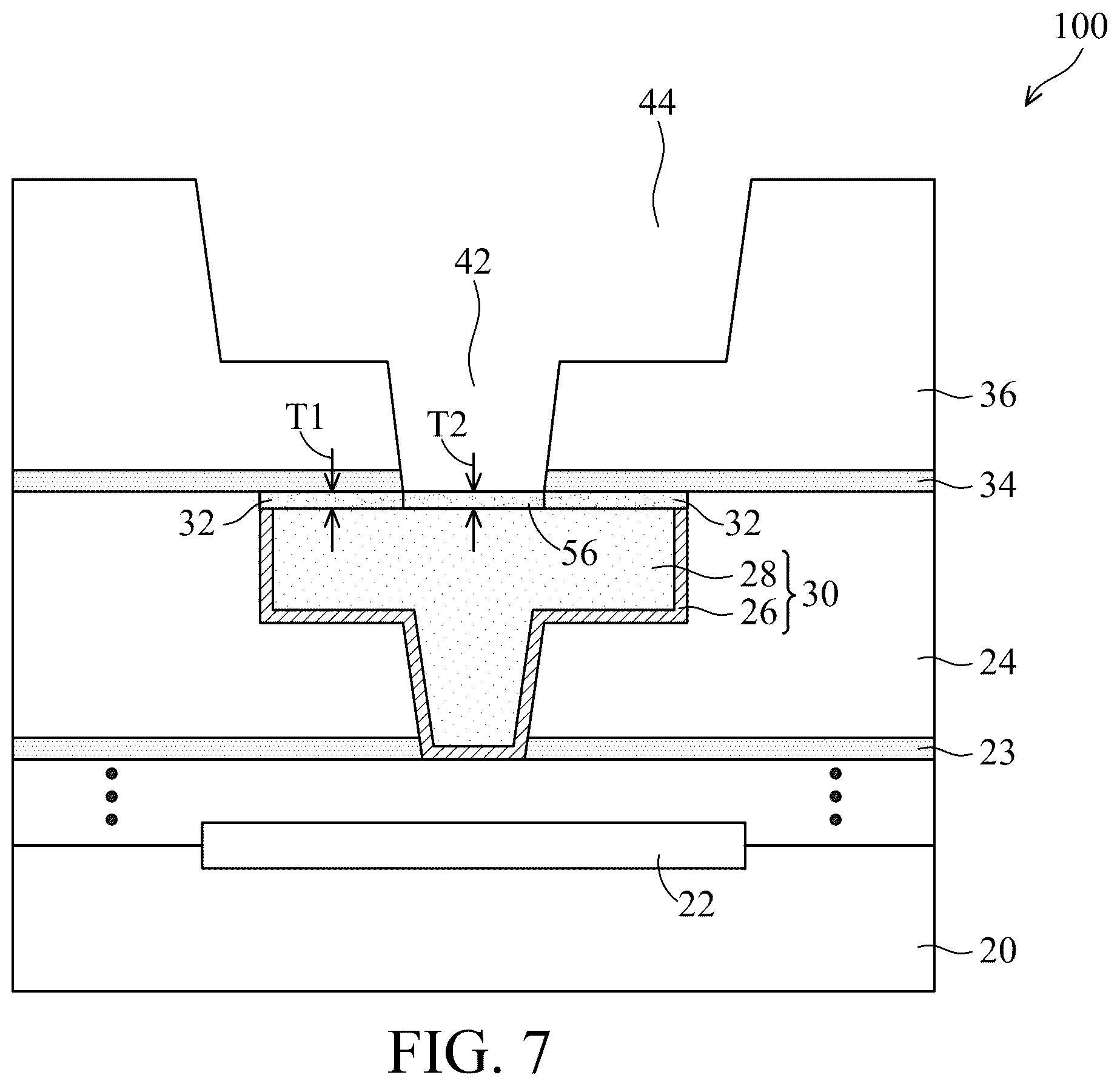 Patent US12564025 Figure 7 – Interconnect with redeposited metal capping and method forming same