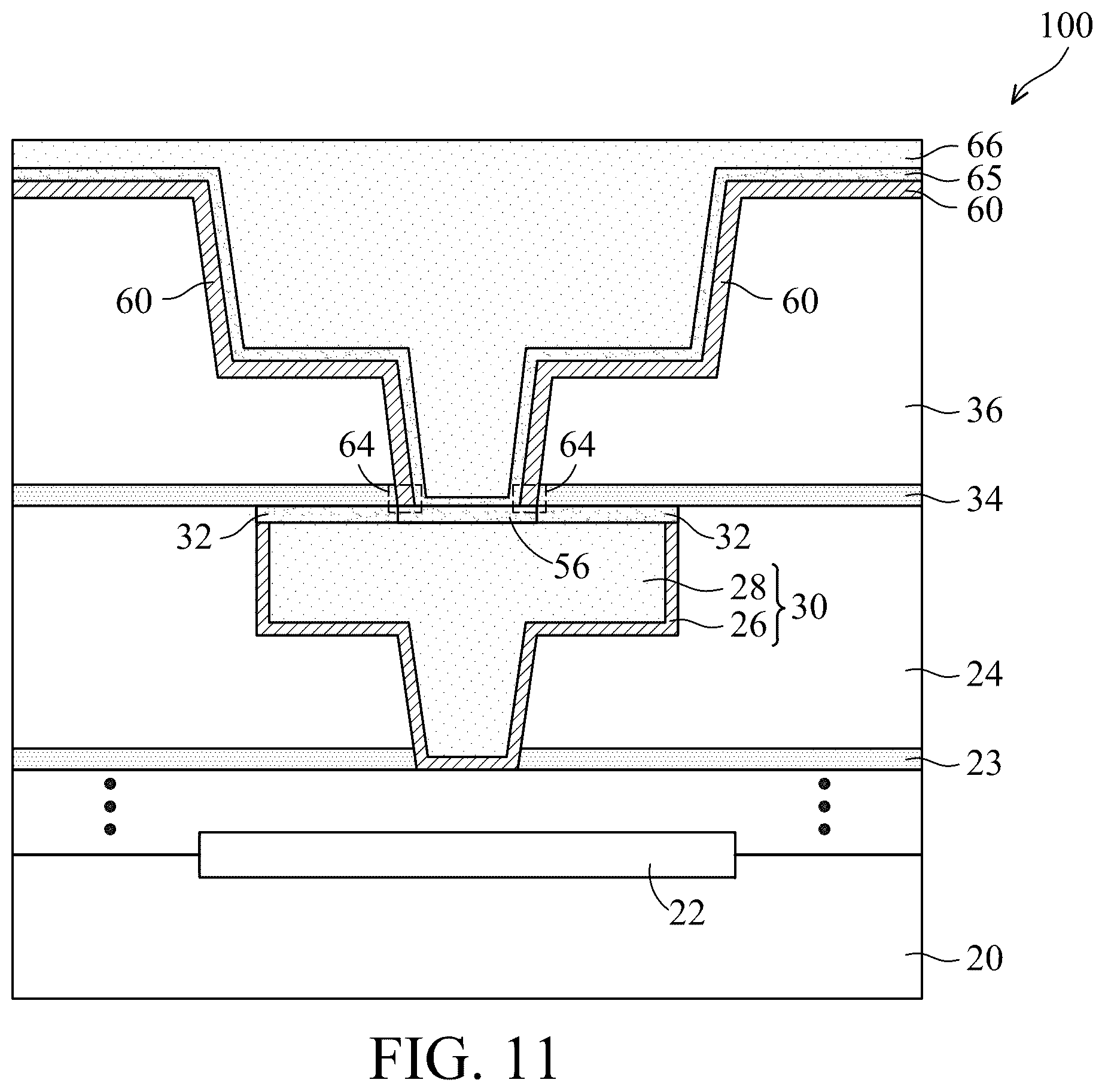 Patent US12564025 Figure 11 – Interconnect with redeposited metal capping and method forming same