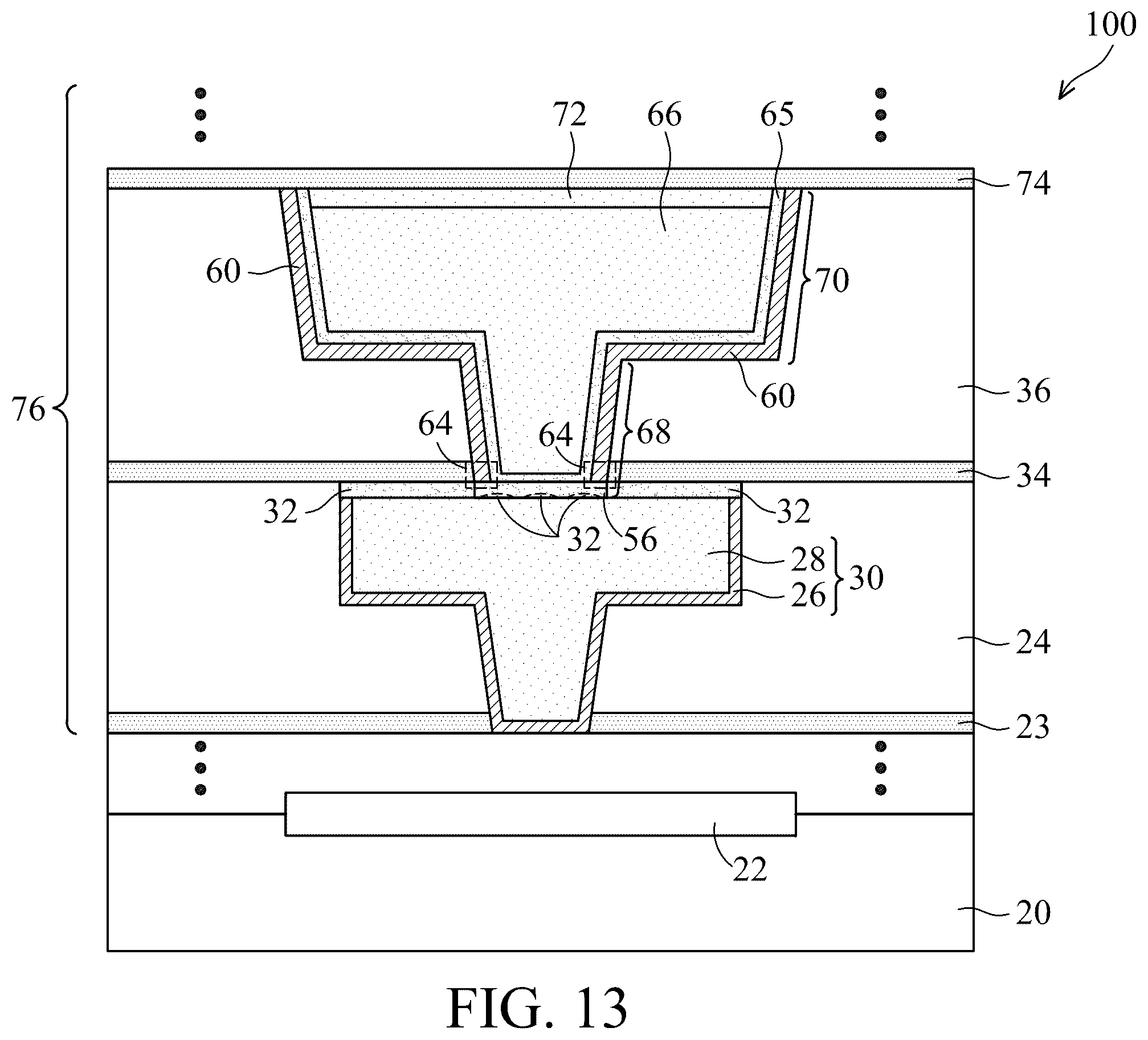 Patent US12564025 Figure 13 – Interconnect with redeposited metal capping and method forming same
