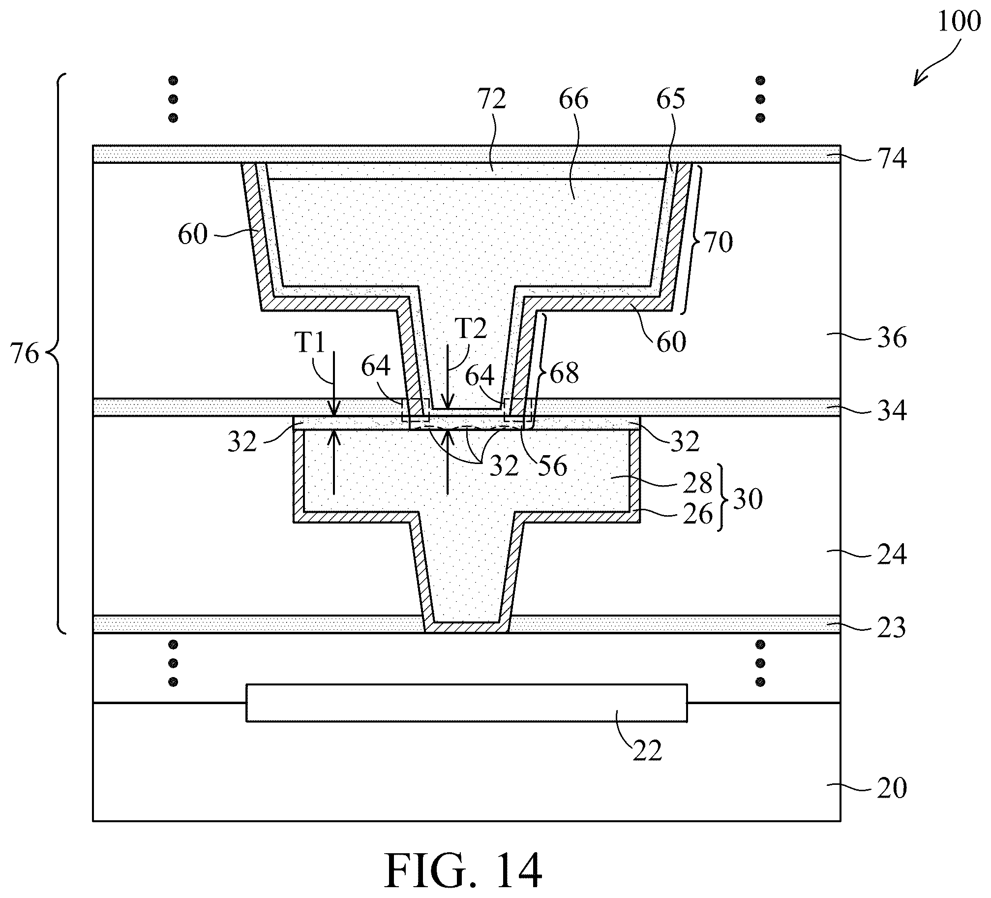 Patent US12564025 Figure 14 – Interconnect with redeposited metal capping and method forming same