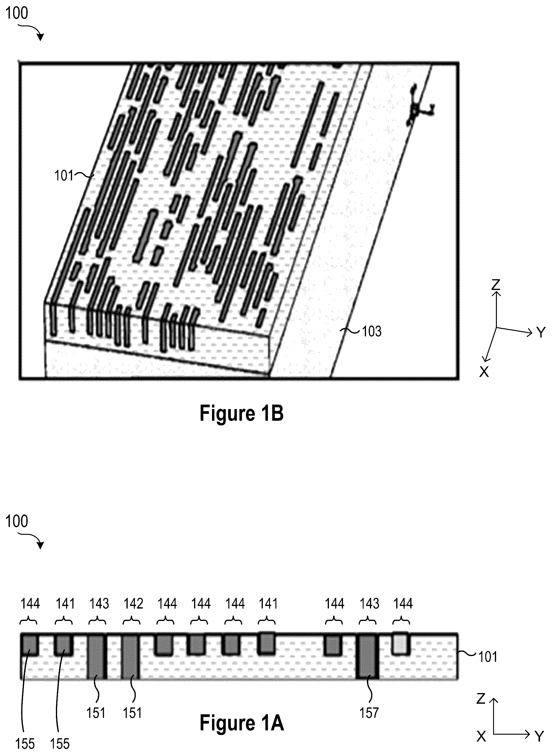 Patent US12564027 Figure 1 – Top-down self-alignment of vias in a semiconductor device for sub-22NM pitch metals