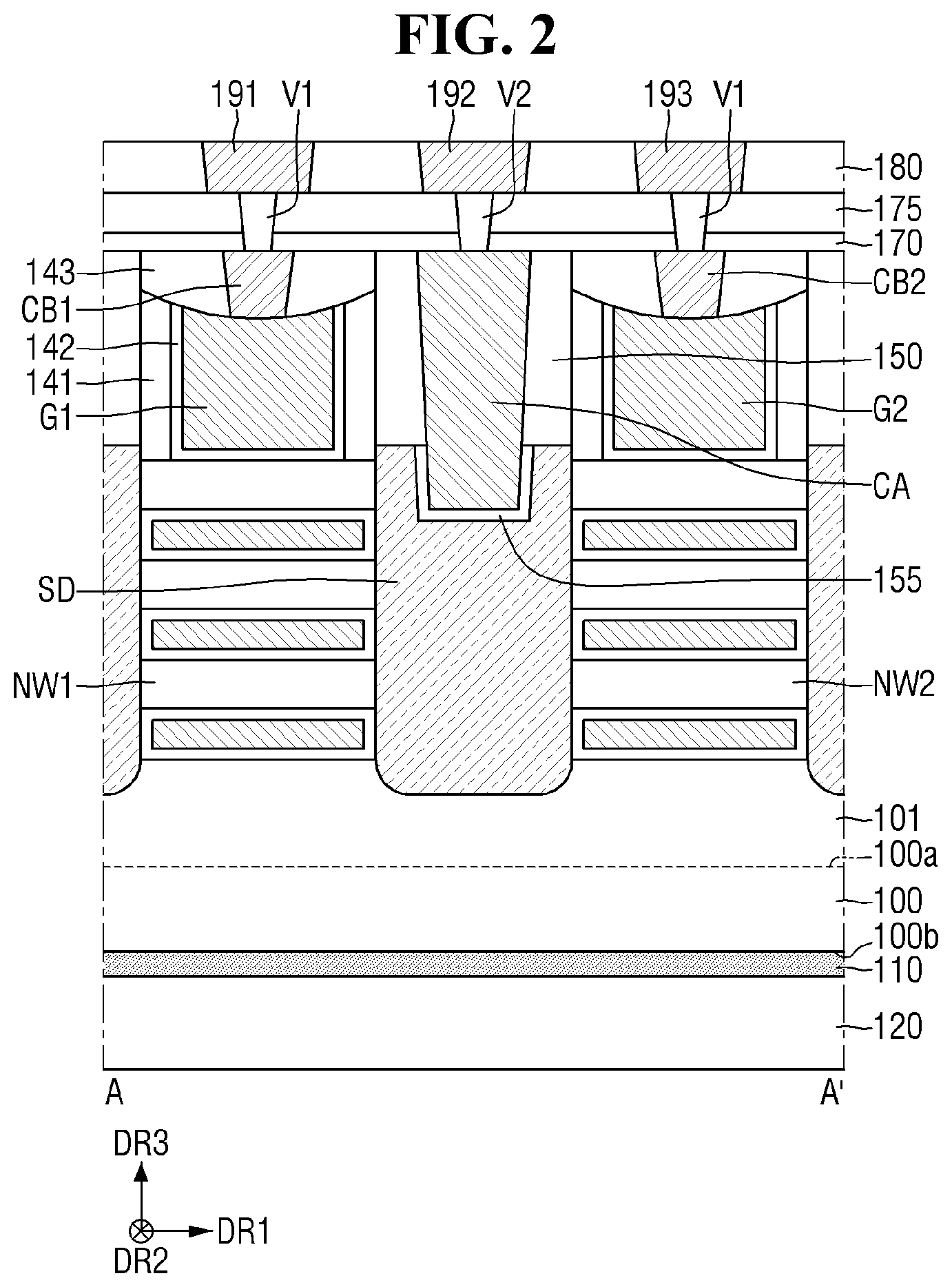 Patent US12564032 Figure 2 – Semiconductor device with improved reliability of a connection relation between a through via and a lower wiring layer