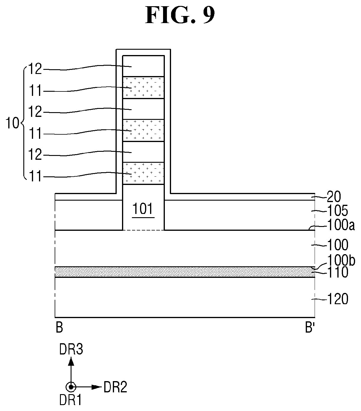 Patent US12564032 Figure 9 – Semiconductor device with improved reliability of a connection relation between a through via and a lower wiring layer