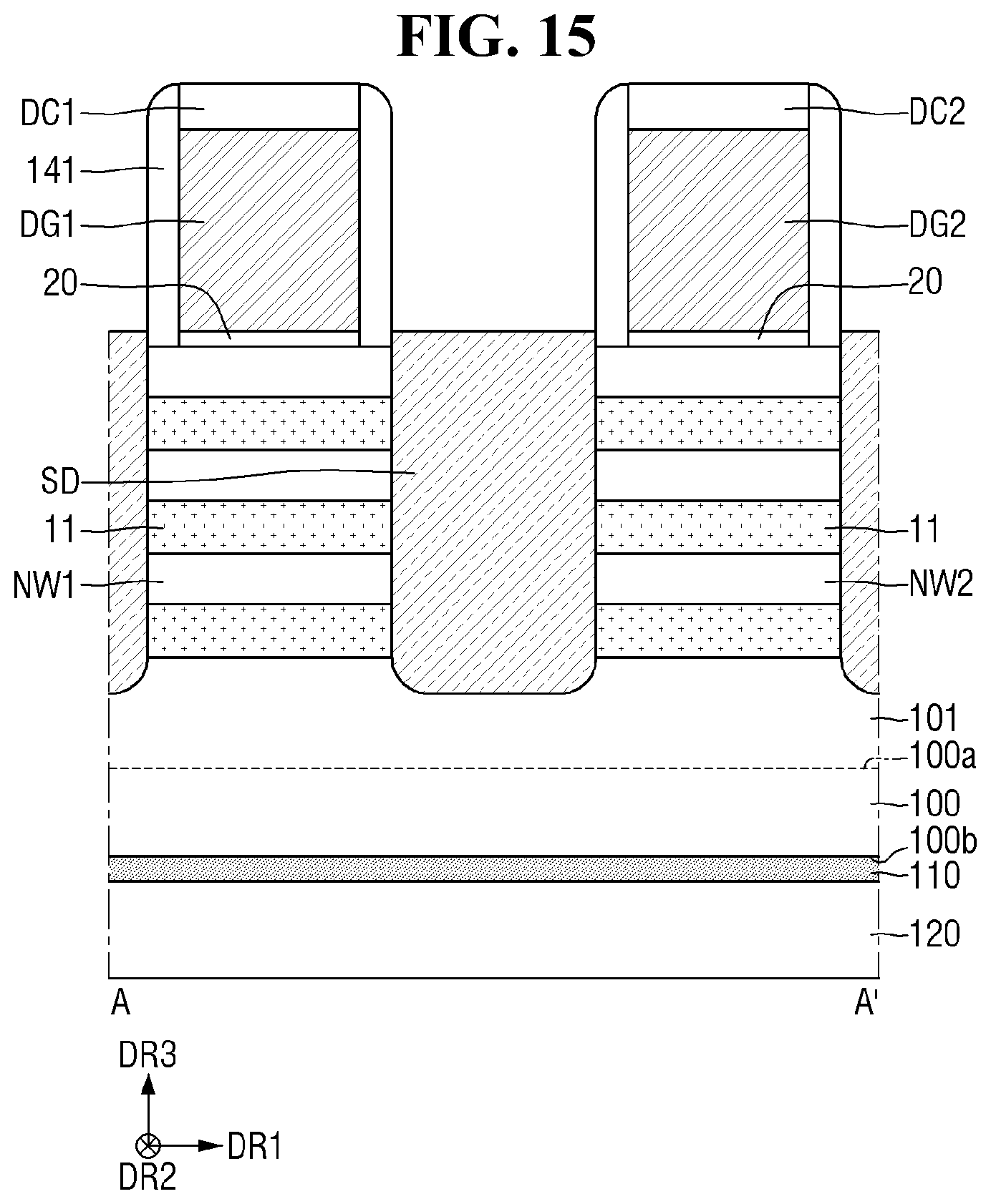 Patent US12564032 Figure 15 – Semiconductor device with improved reliability of a connection relation between a through via and a lower wiring layer