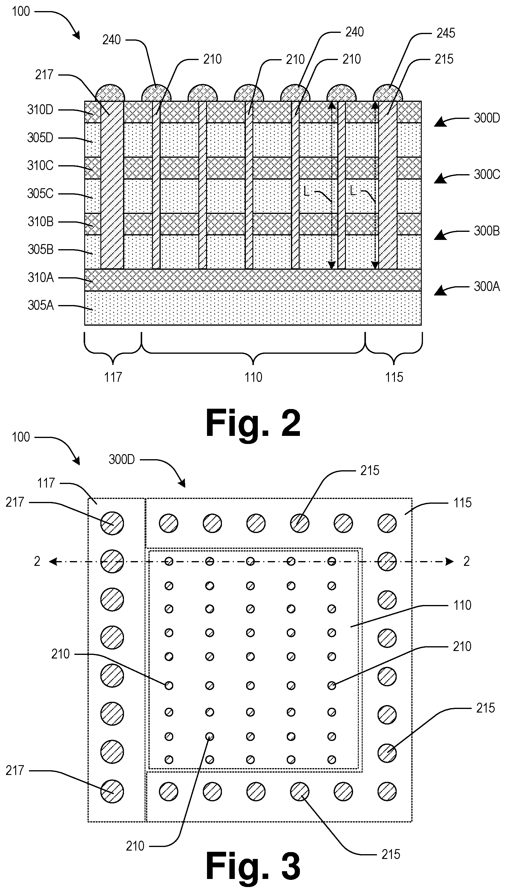 Patent US12564033 Figure 2 – Semiconductor device with through substrate conductive pillars having different cross-sectional areas and method of making