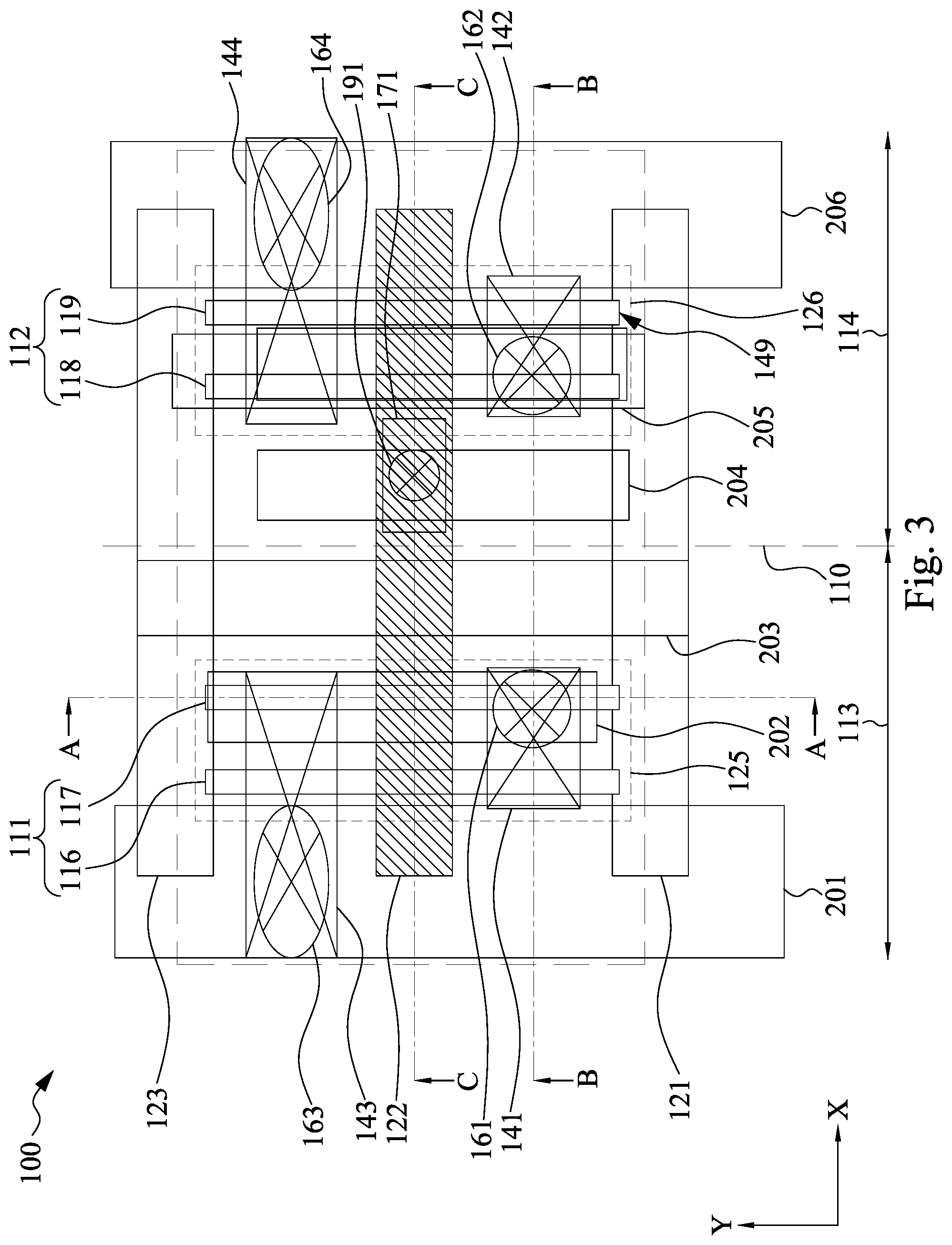 Patent US12564037 Figure 3 – Semiconductor device with source/drain via