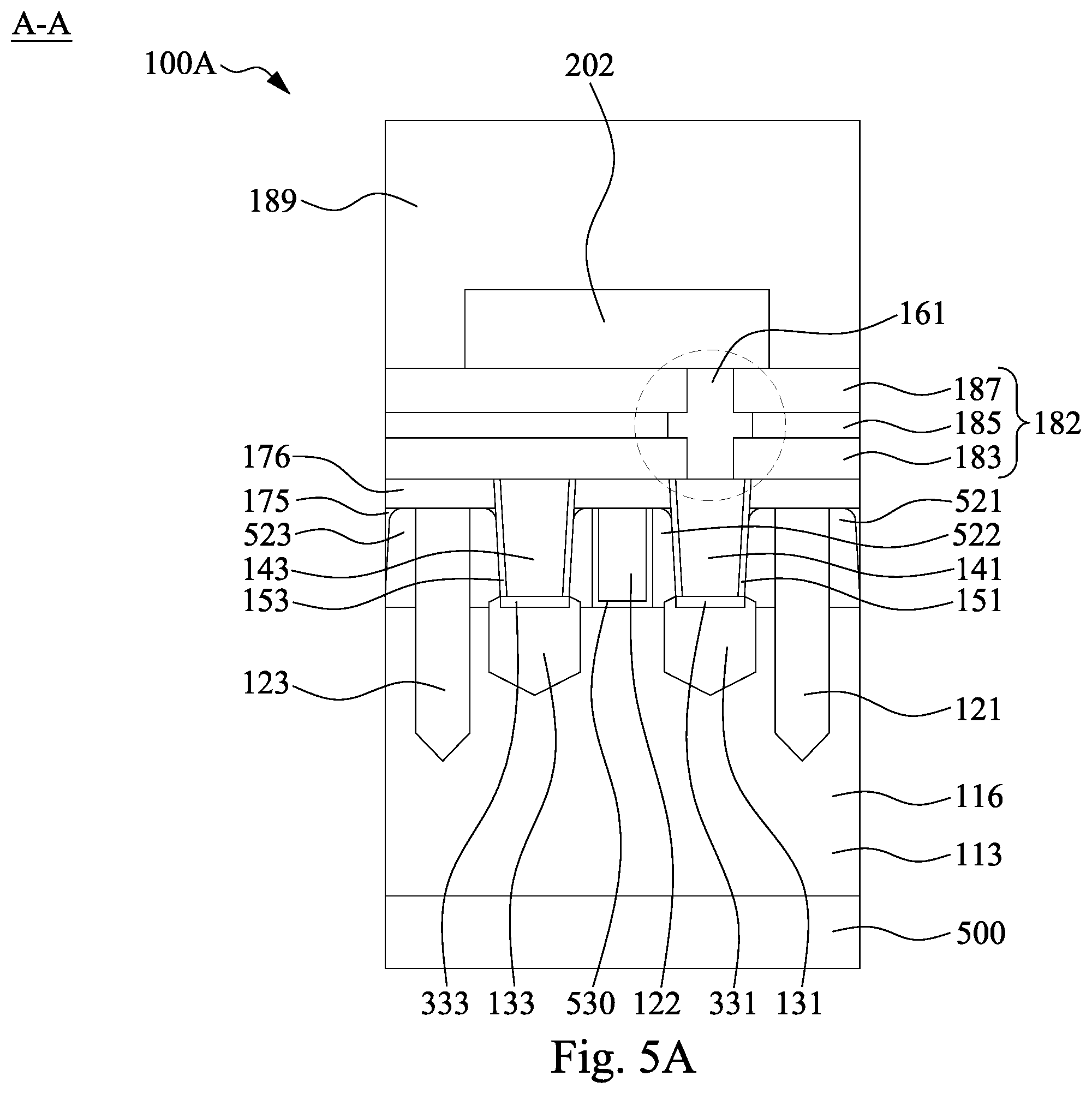Patent US12564037 Figure 5 – Semiconductor device with source/drain via