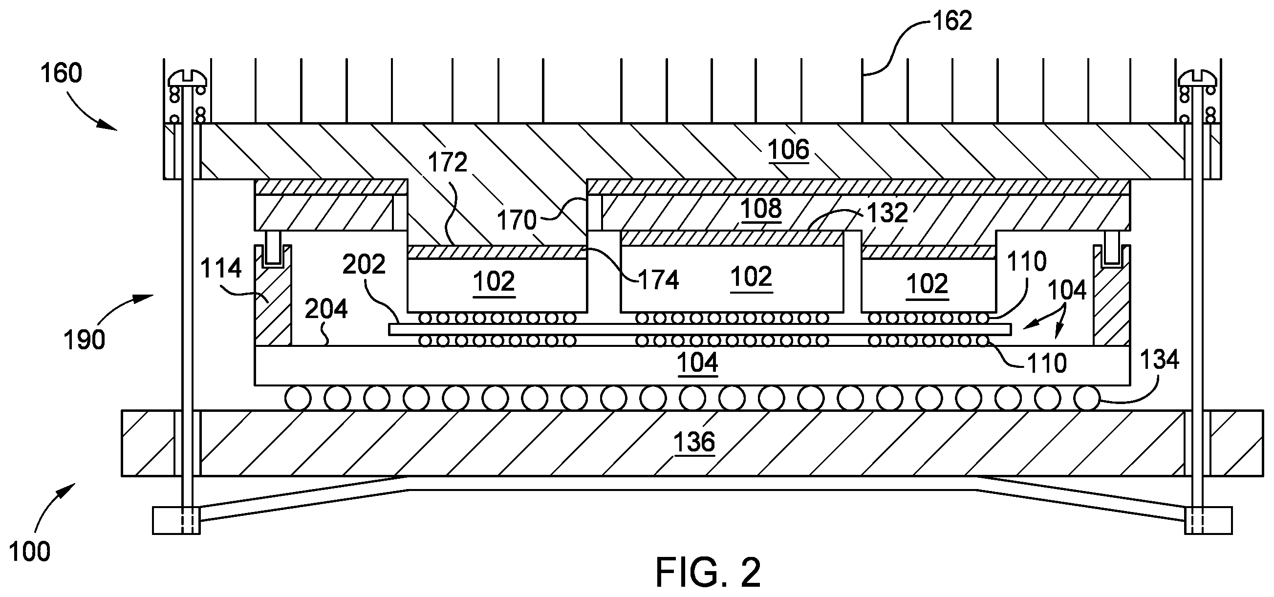 Patent US12564052 Figure 2 – Chip package with pass through heat spreader