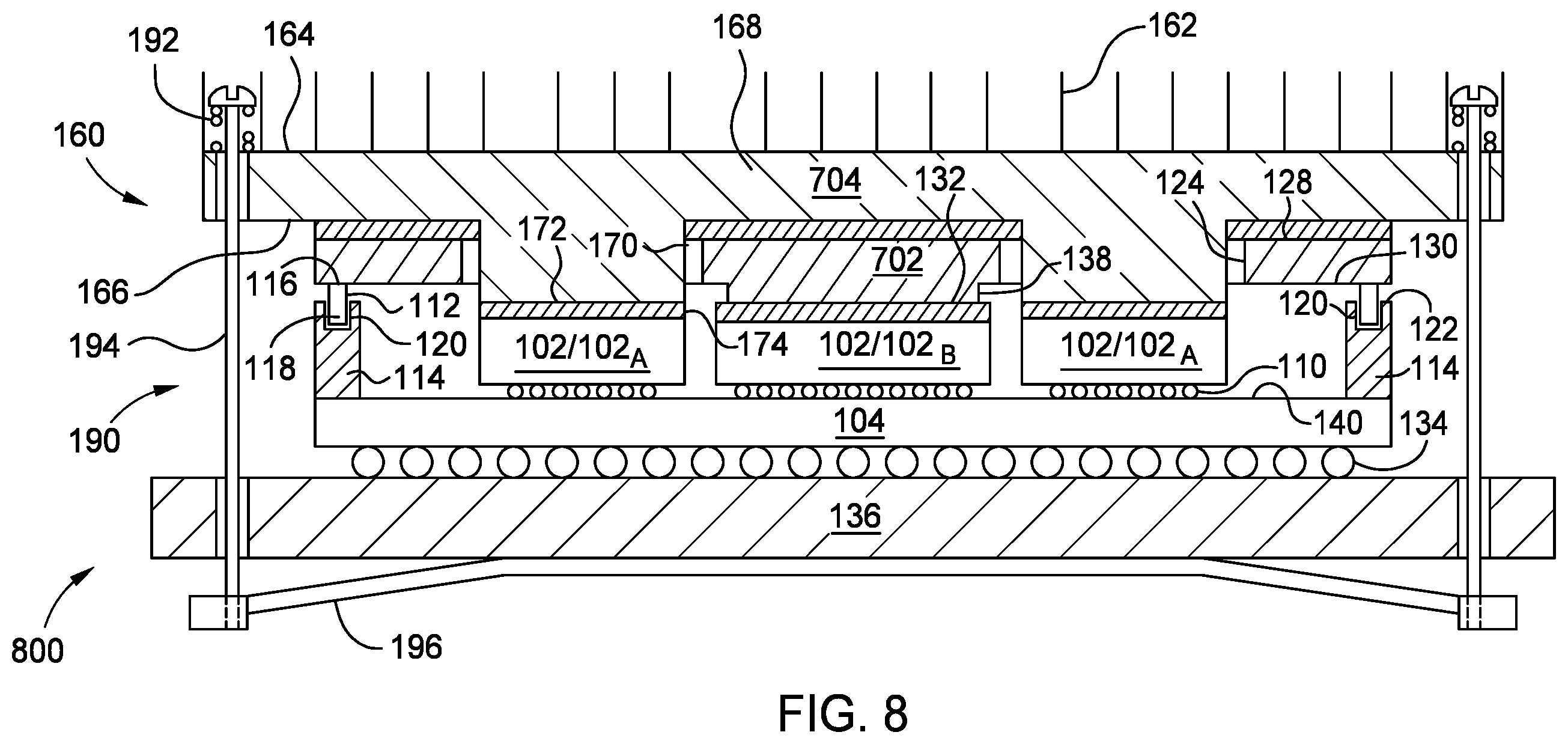 Patent US12564052 Figure 6 – Chip package with pass through heat spreader