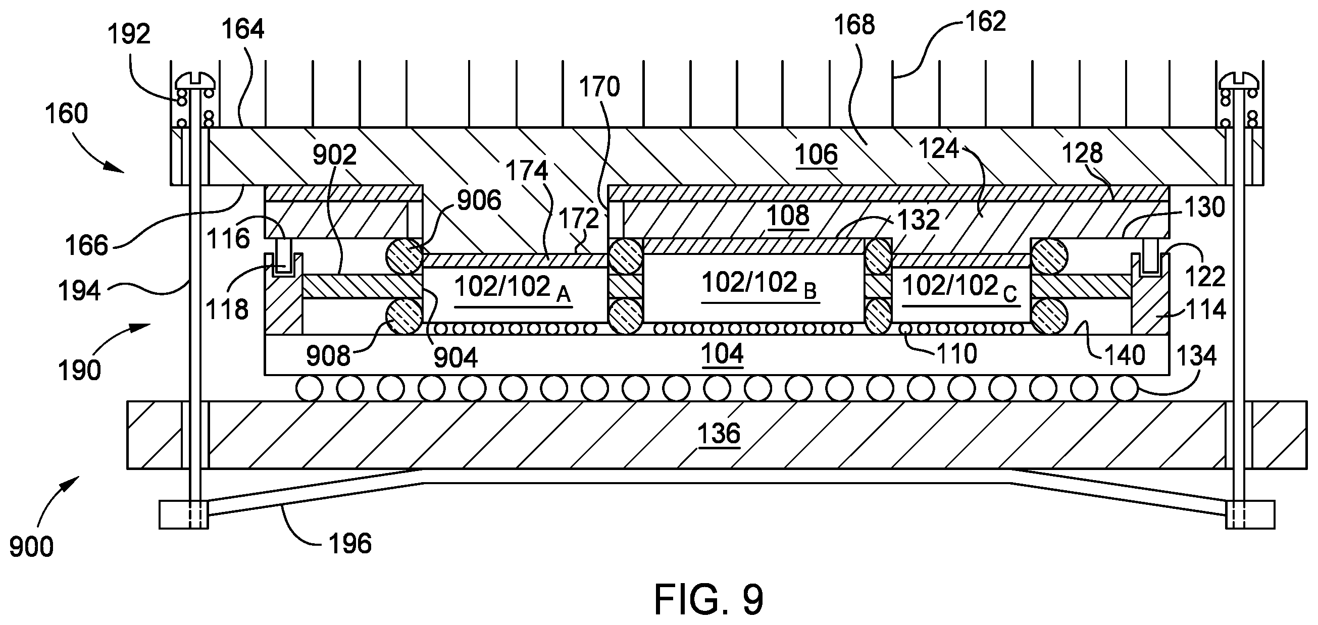 Patent US12564052 Figure 7 – Chip package with pass through heat spreader