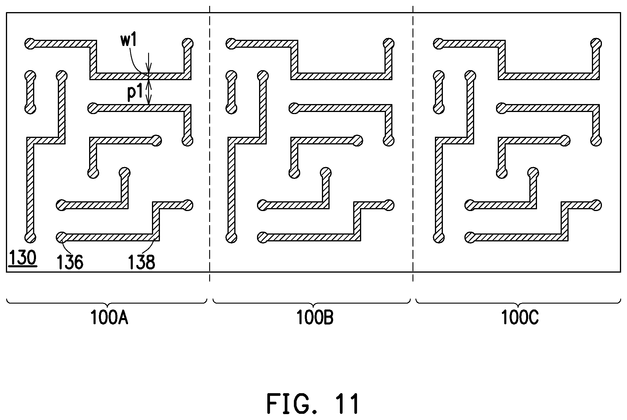 Patent US12564057 Figure 11 – Chiplet interposer