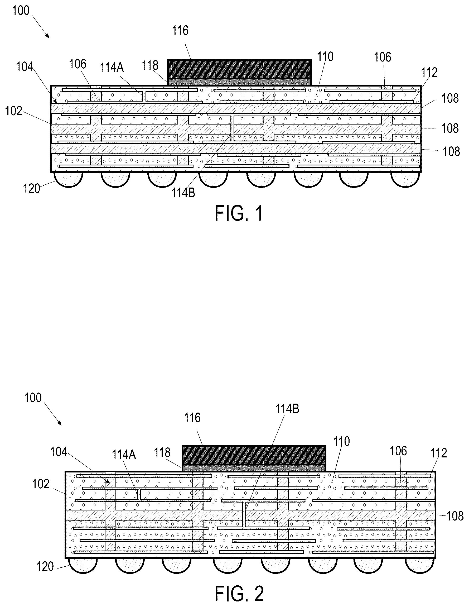 Patent US12564058 Figure 1 – Packaging architecture with reinforcement structure in package substrate
