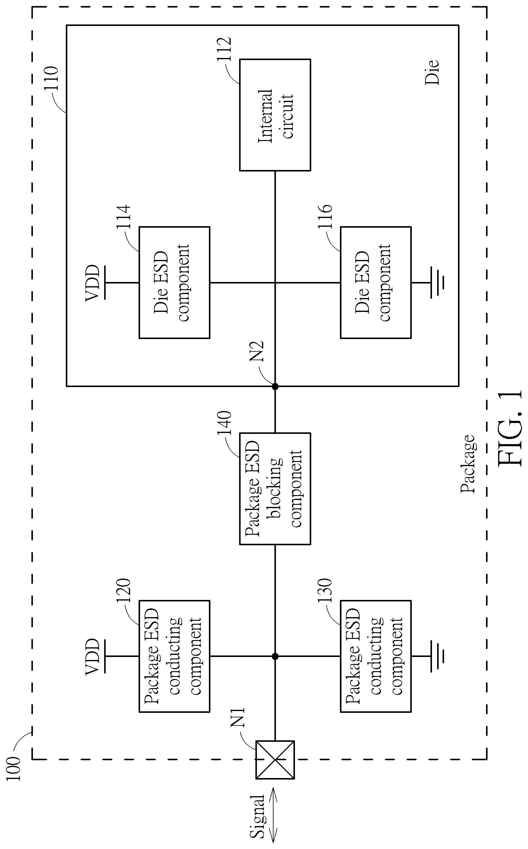 Patent US12564063 Figure 1 – Package-level ESD protection