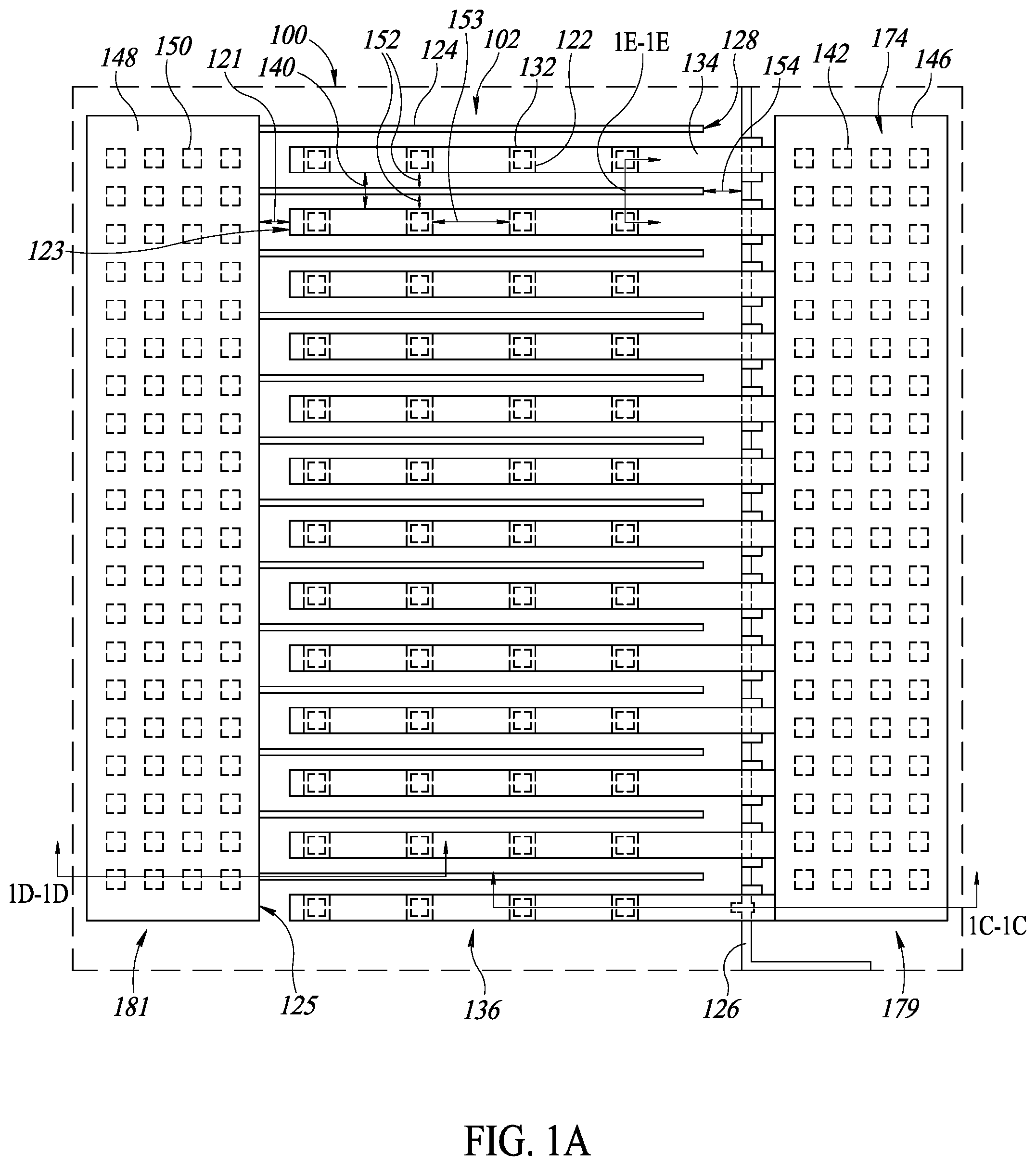 Patent US12564065 Figure 1 – Radio frequency (RF) switch with drain/source contacts