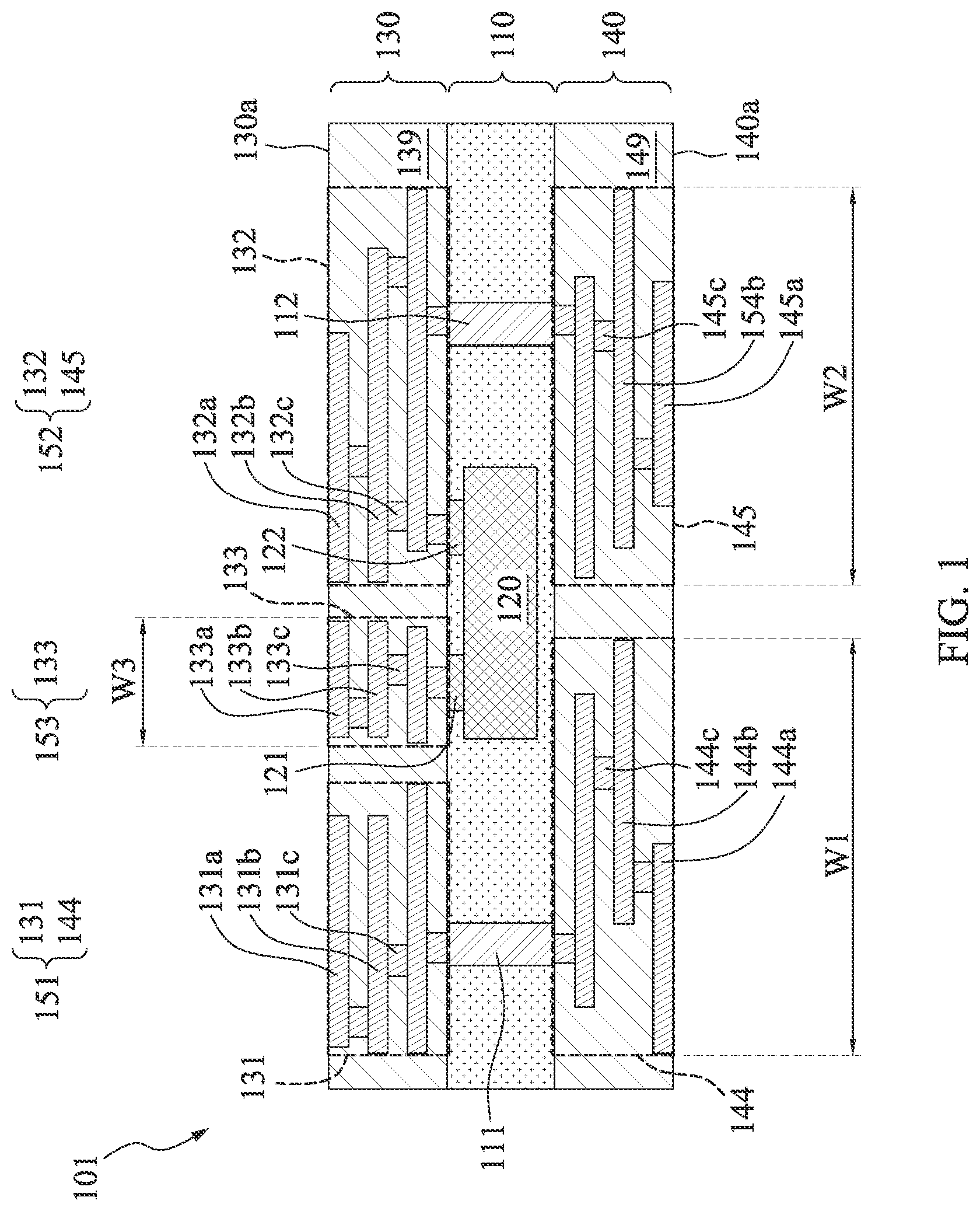 Patent US12564066 — Semiconductor structure having passive component and method of manufacturing thereof — Figure 1