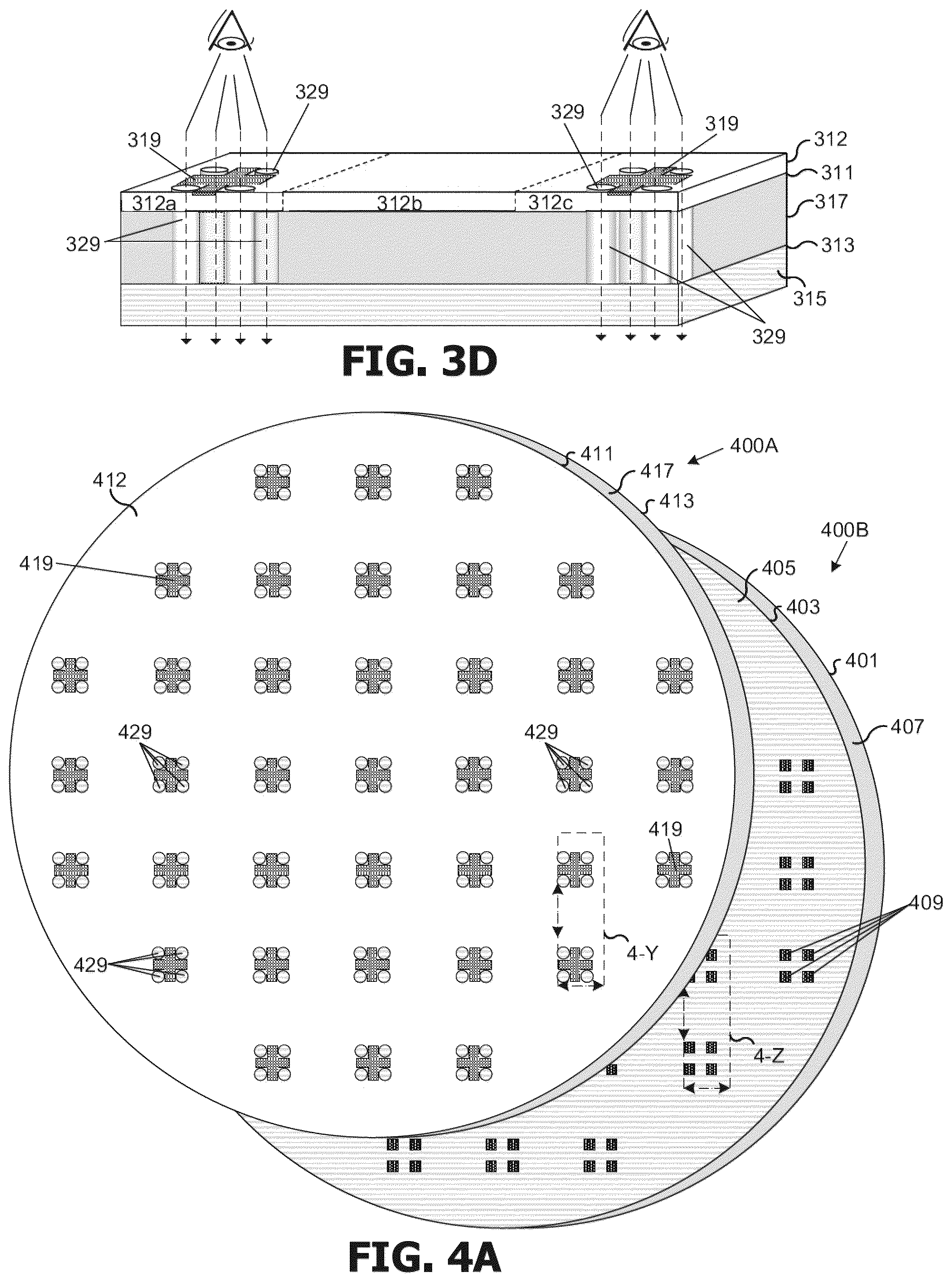 Patent US12564067 Figure 4 – Wafer alignment for stacked wafers and semiconductor device assemblies