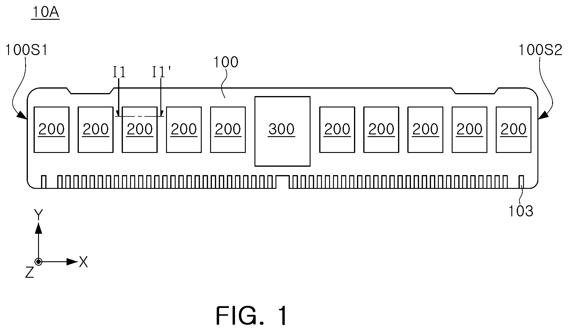 Patent US12564080 Figure 1 – Memory module having first connection bumps and second connection bumps
