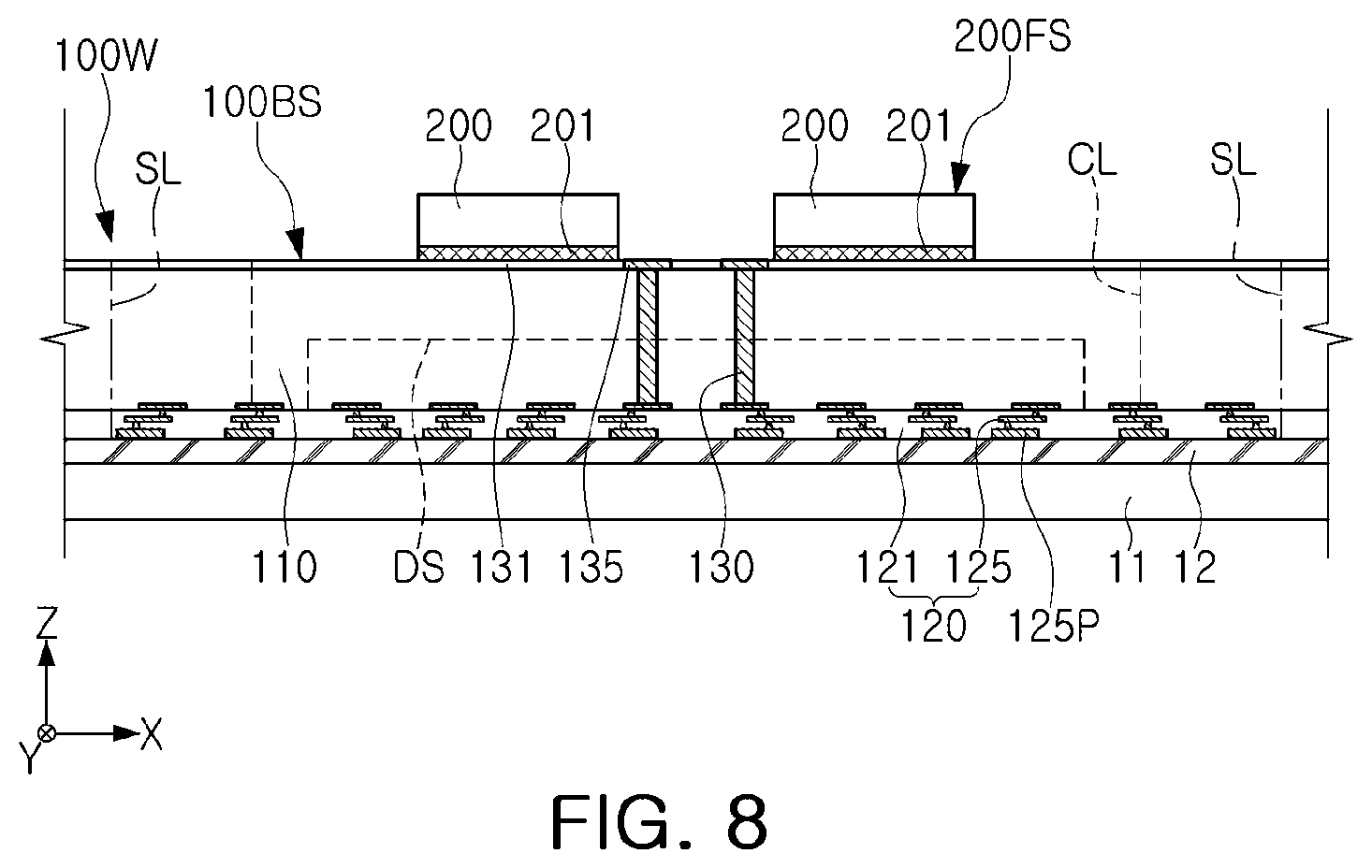 Patent US12564103 Figure 8 – Semiconductor package