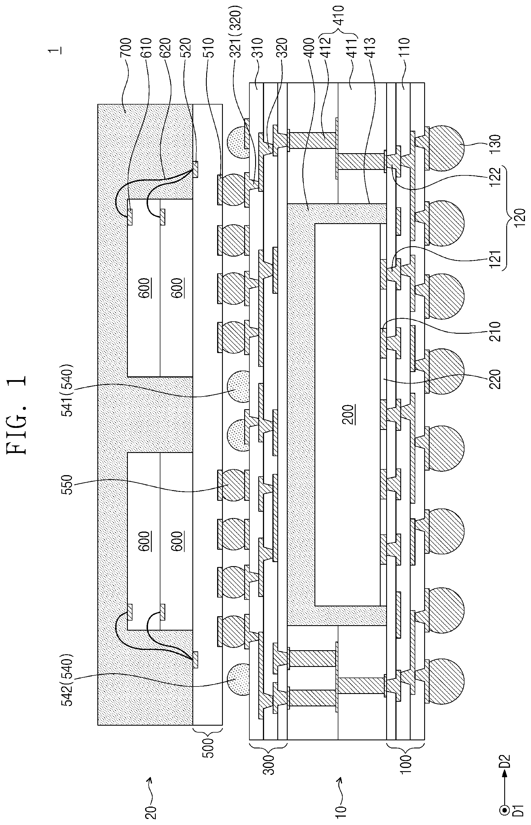 Patent US12564105 Figure 1 – Semiconductor package