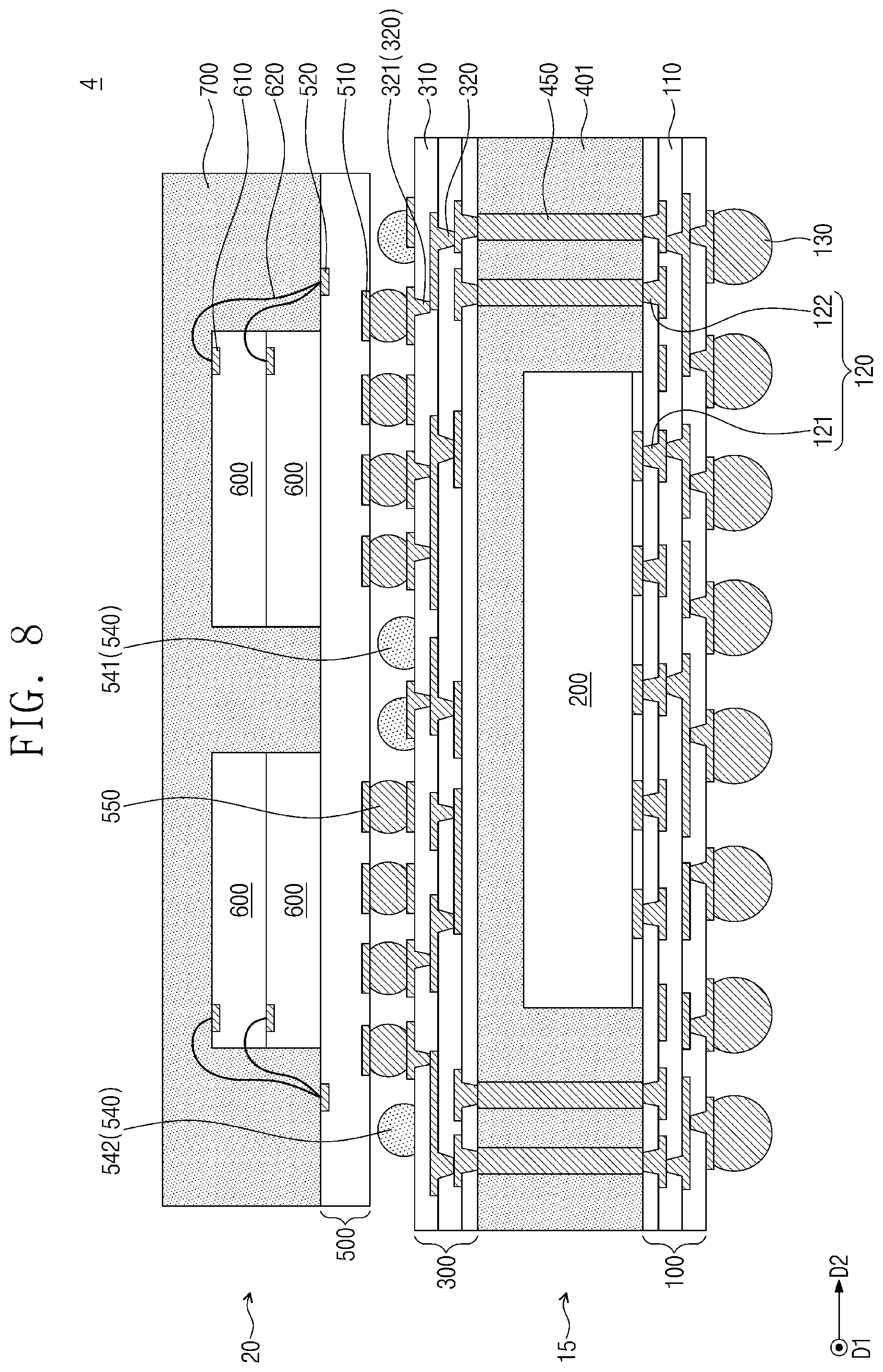 Patent US12564105 Figure 8 – Semiconductor package